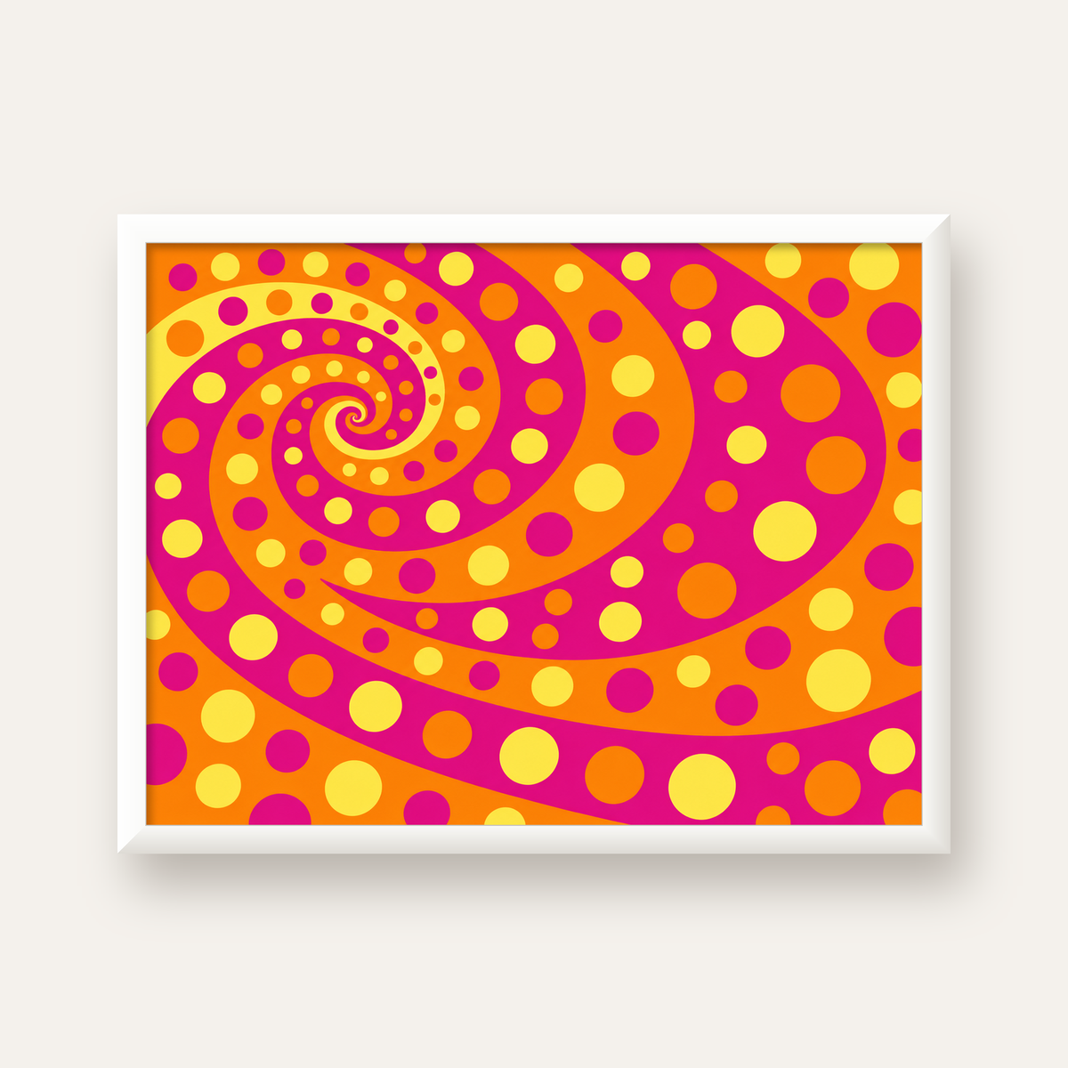 Retro Spiral Desenli Soyut Sanat Poster – Canlı Renkler — beyaz çerçeveli yatay poster