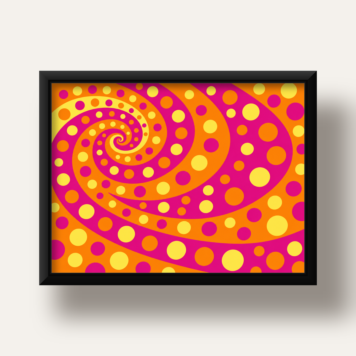 Retro Spiral Desenli Soyut Sanat Poster – Canlı Renkler — siyah derin çerçeveli
