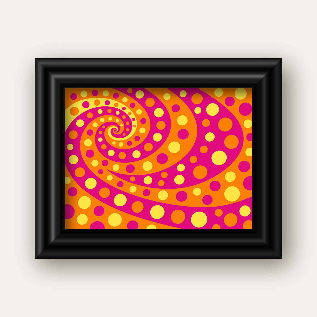 Retro Spiral Desenli Soyut Sanat Poster – Canlı Renkler — siyah galeri çerçeveli
