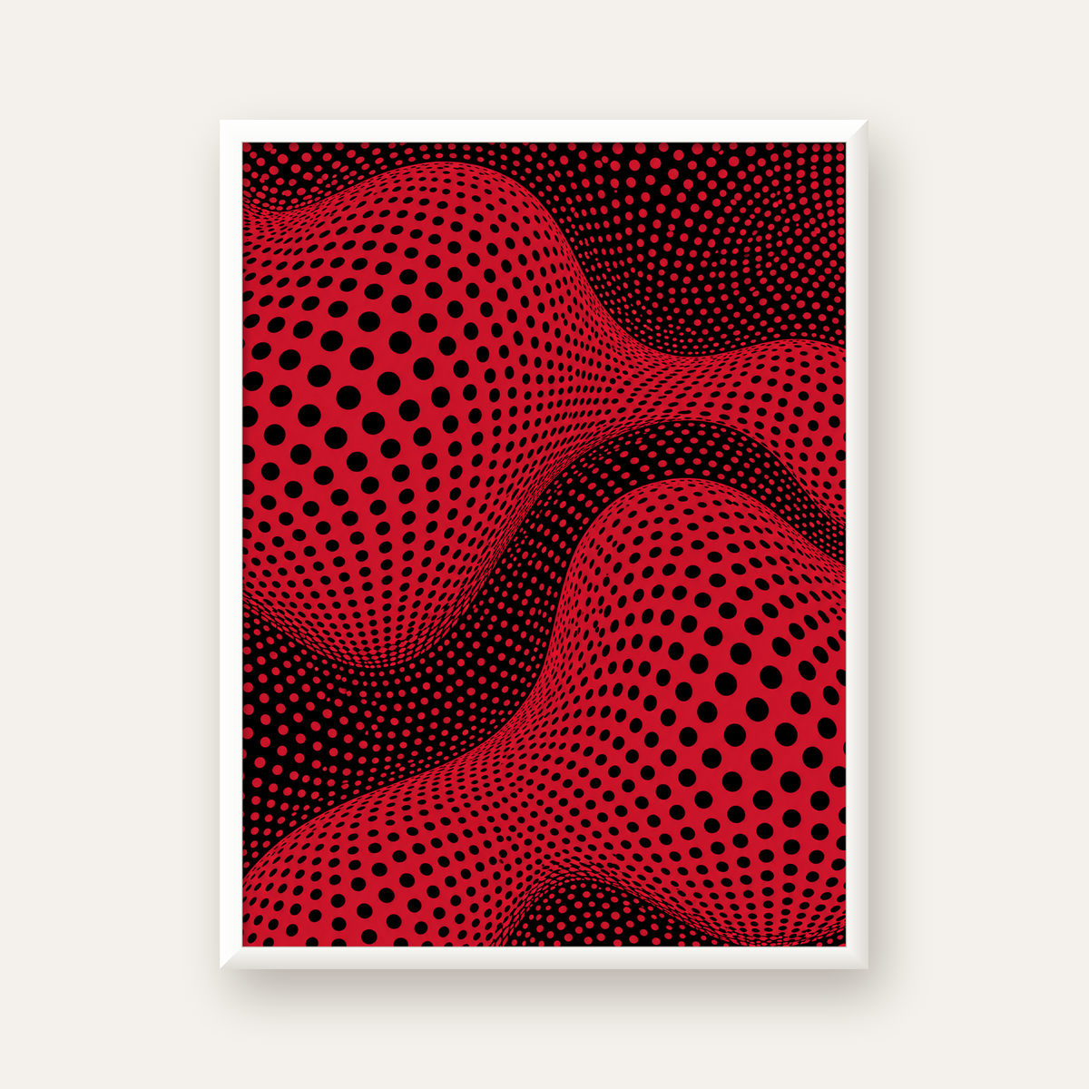 Kırmızı Siyah Op-Art Dalga Desenli Modern Poster — beyaz çerçeveli dikey poster