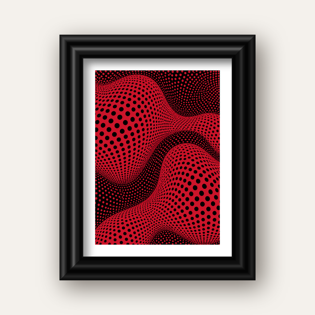 Kırmızı Siyah Op-Art Dalga Desenli Modern Poster — siyah galeri çerçeveli paspartulu