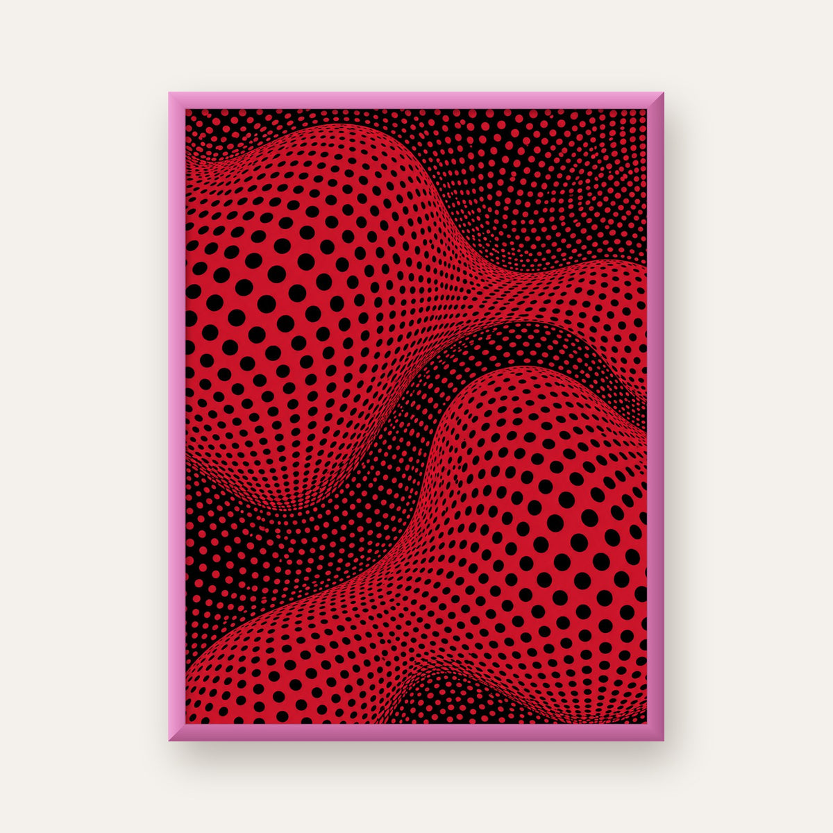 Kırmızı Siyah Op-Art Dalga Desenli Modern Poster — pembe çerçeveli