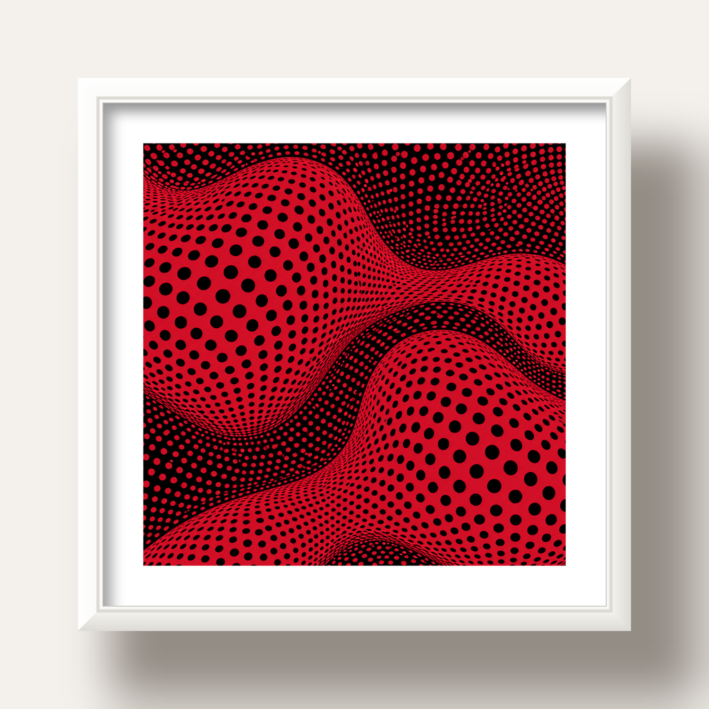 Kırmızı Siyah Op-Art Dalga Desenli Modern Poster — beyaz derin çerçeveli paspartulu