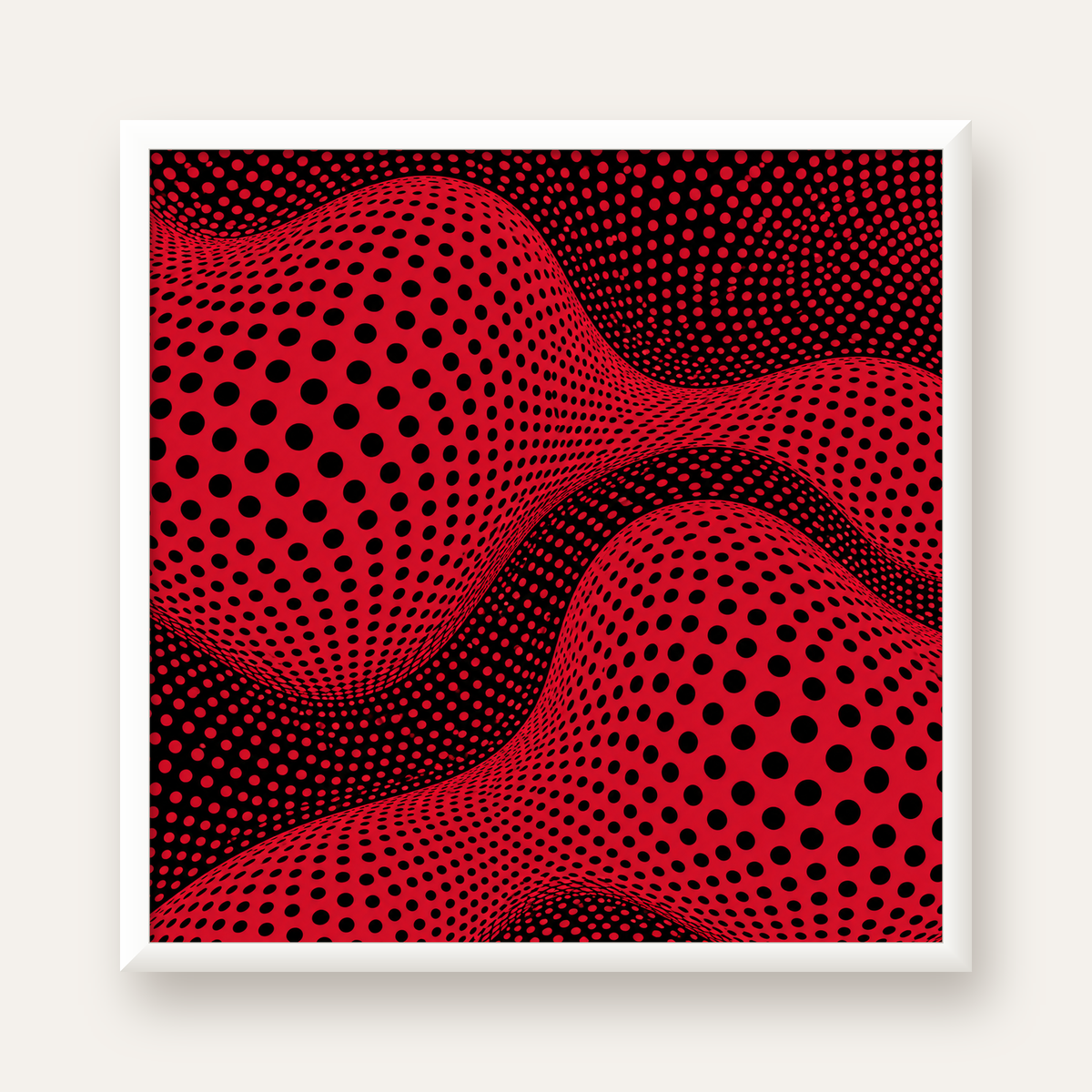 Kırmızı Siyah Op-Art Dalga Desenli Modern Poster — beyaz çerçeveli kare poster