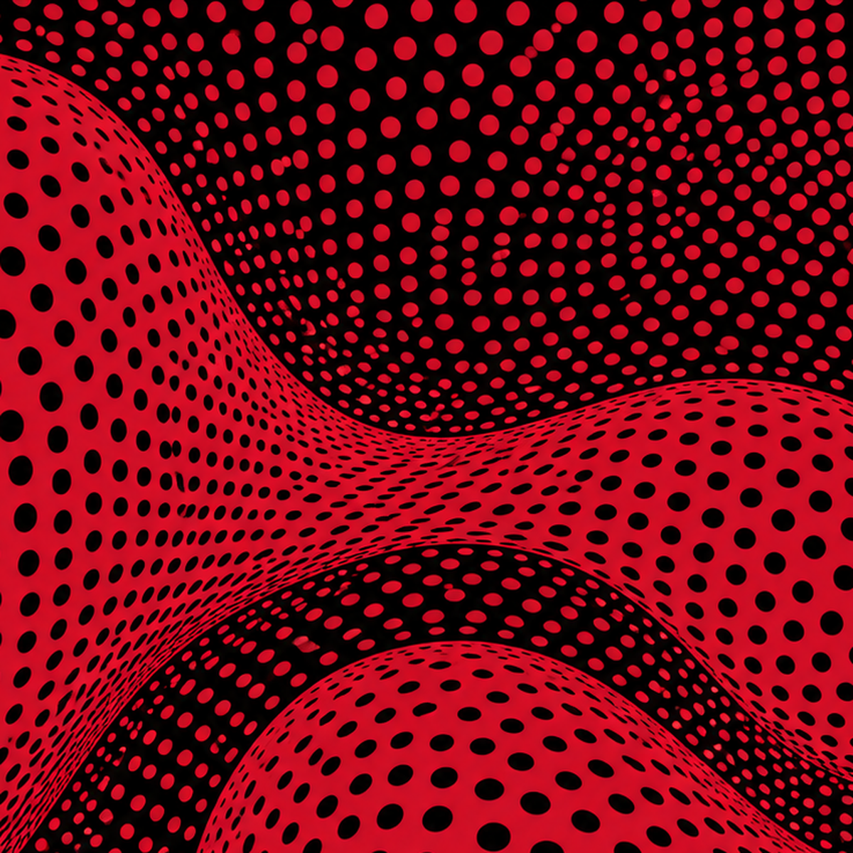 Kırmızı Siyah Op-Art Dalga Desenli Modern Poster — baskının yakın çekimi, kâğıt dokusu ve renk detayı