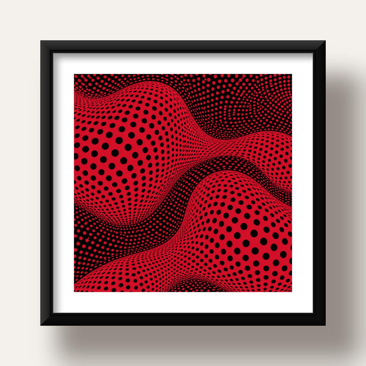 Kırmızı Siyah Op-Art Dalga Desenli Modern Poster — siyah derin çerçeveli paspartulu