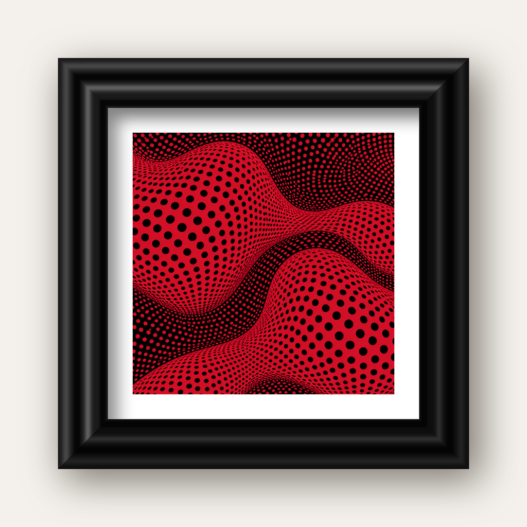 Kırmızı Siyah Op-Art Dalga Desenli Modern Poster — siyah galeri çerçeveli paspartulu