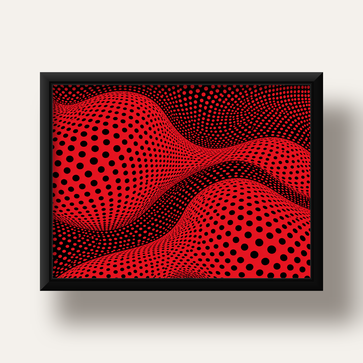 Kırmızı Siyah Op-Art Dalga Desenli Modern Poster — siyah derin çerçeveli