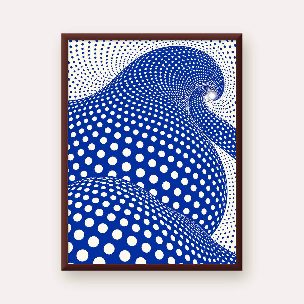 Mavi Beyaz Dalgalı Optik İllüzyon Poster - Modern Duvar Sanatı — ceviz çerçeveli