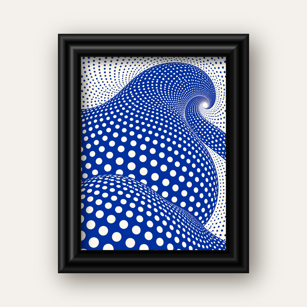 Mavi Beyaz Dalgalı Optik İllüzyon Poster - Modern Duvar Sanatı — siyah galeri çerçeveli