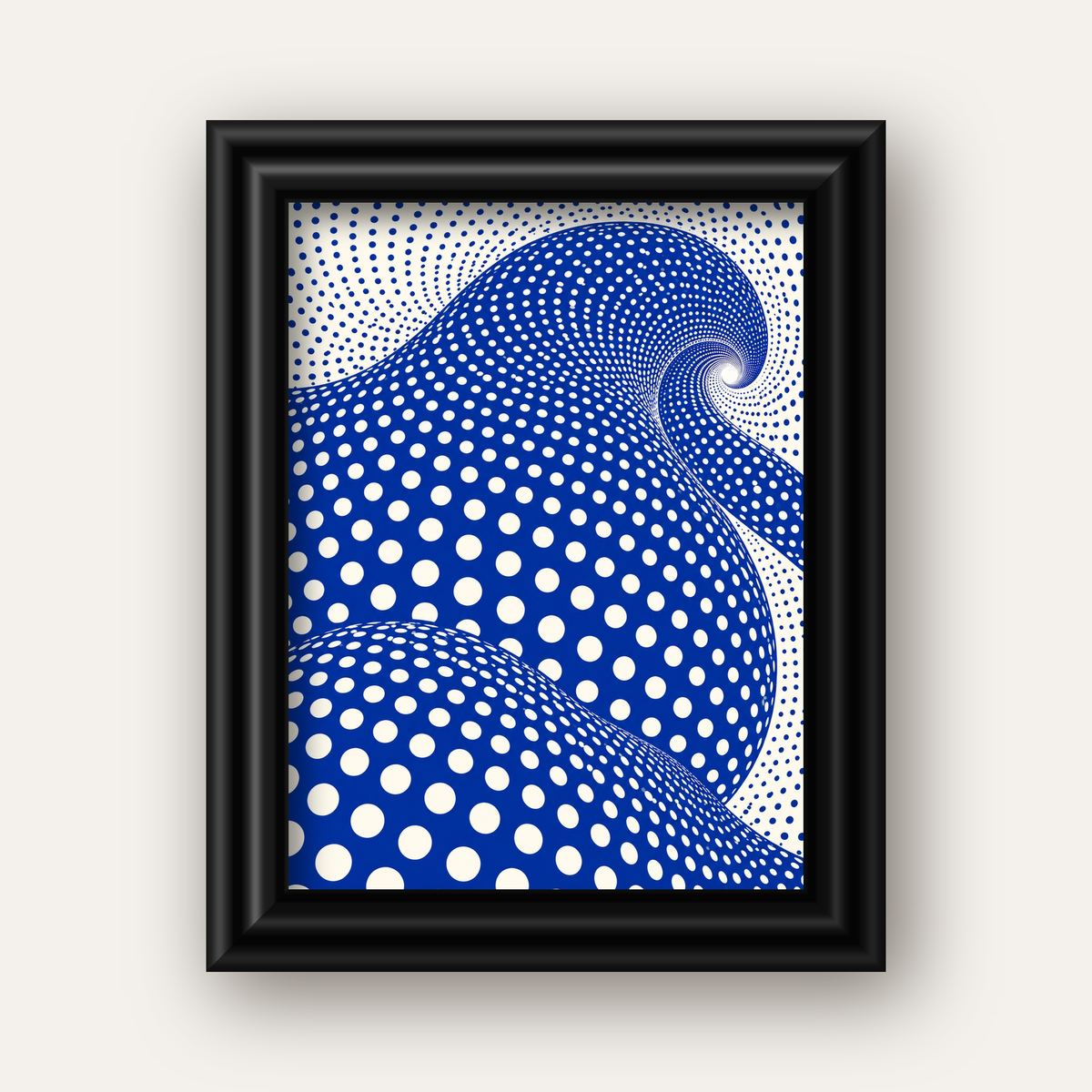 Mavi Beyaz Dalgalı Optik İllüzyon Poster - Modern Duvar Sanatı — siyah galeri çerçeveli