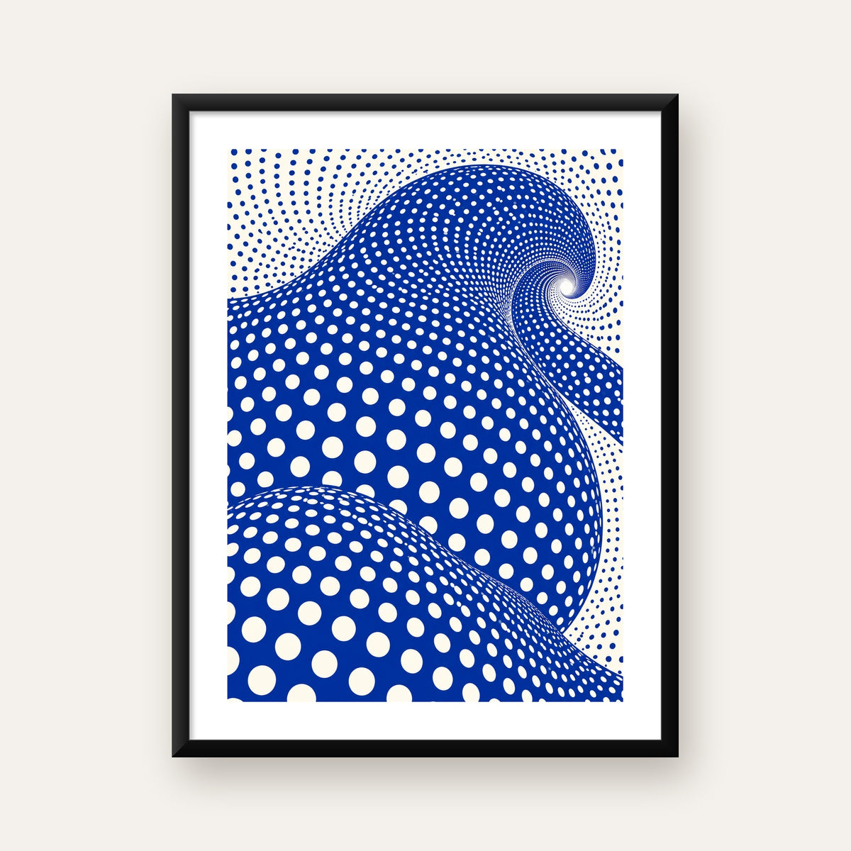 Mavi Beyaz Dalgalı Optik İllüzyon Poster - Modern Duvar Sanatı — Dikey baskı, beyaz paspartulu