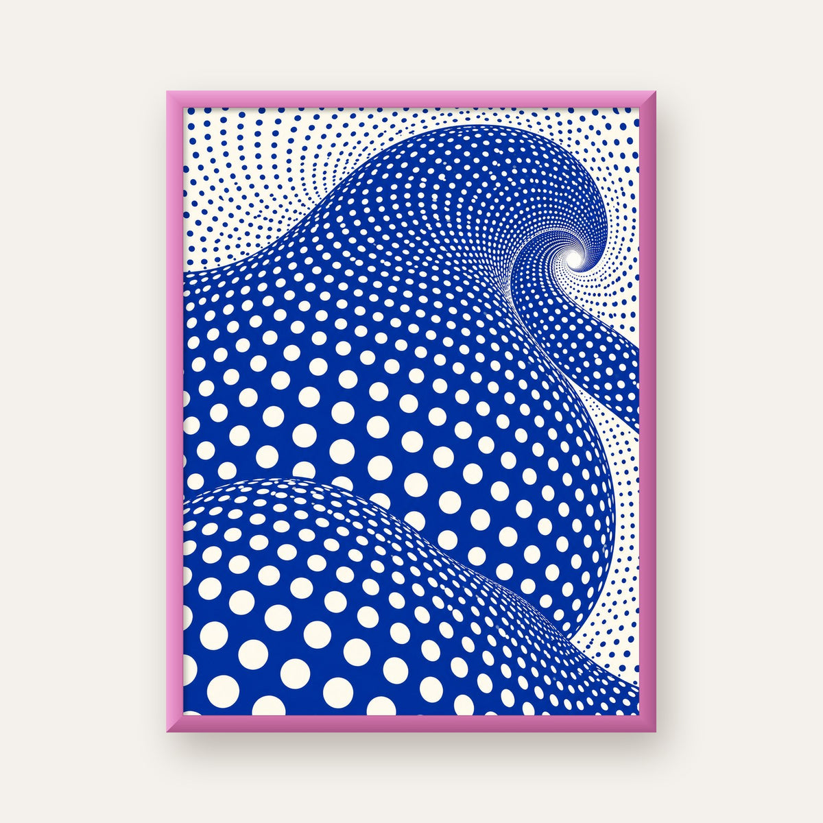 Mavi Beyaz Dalgalı Optik İllüzyon Poster - Modern Duvar Sanatı — pembe çerçeveli
