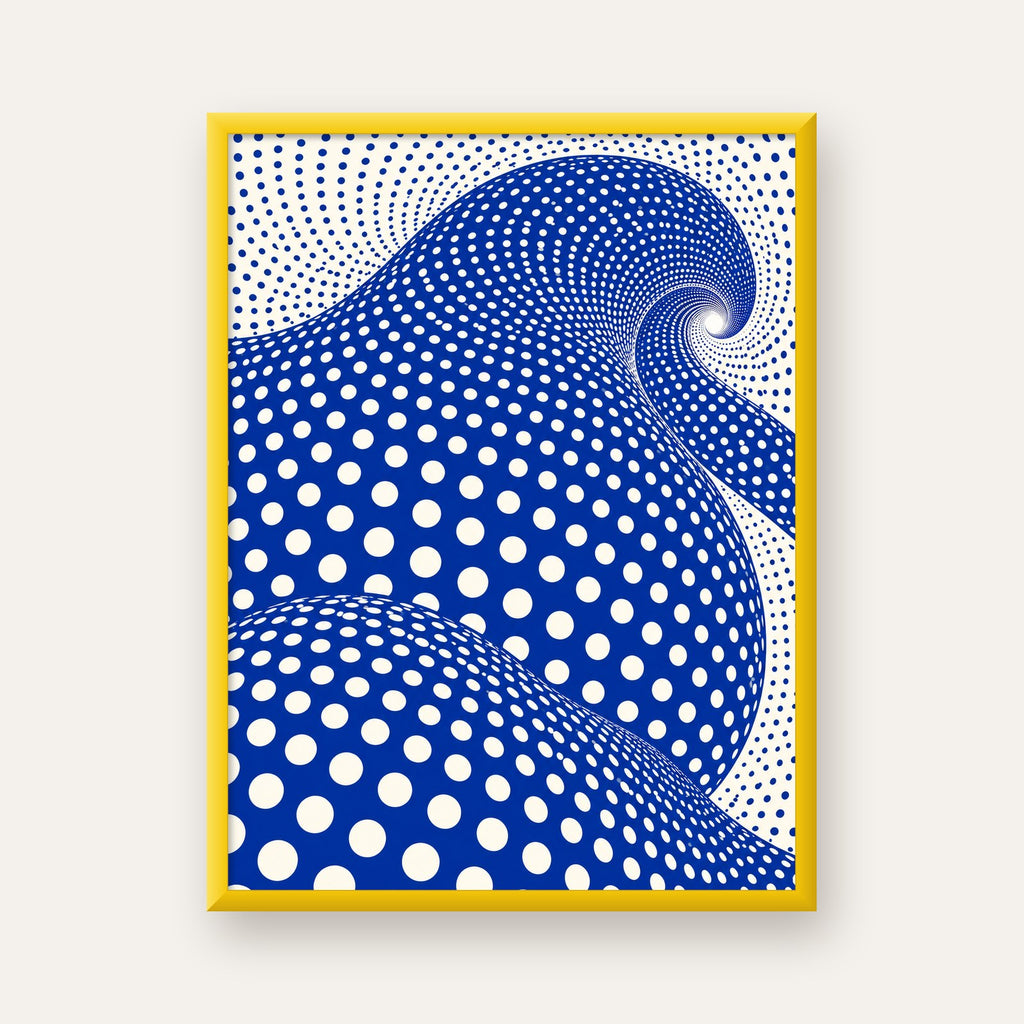 Mavi Beyaz Dalgalı Optik İllüzyon Poster - Modern Duvar Sanatı — sarı çerçeveli