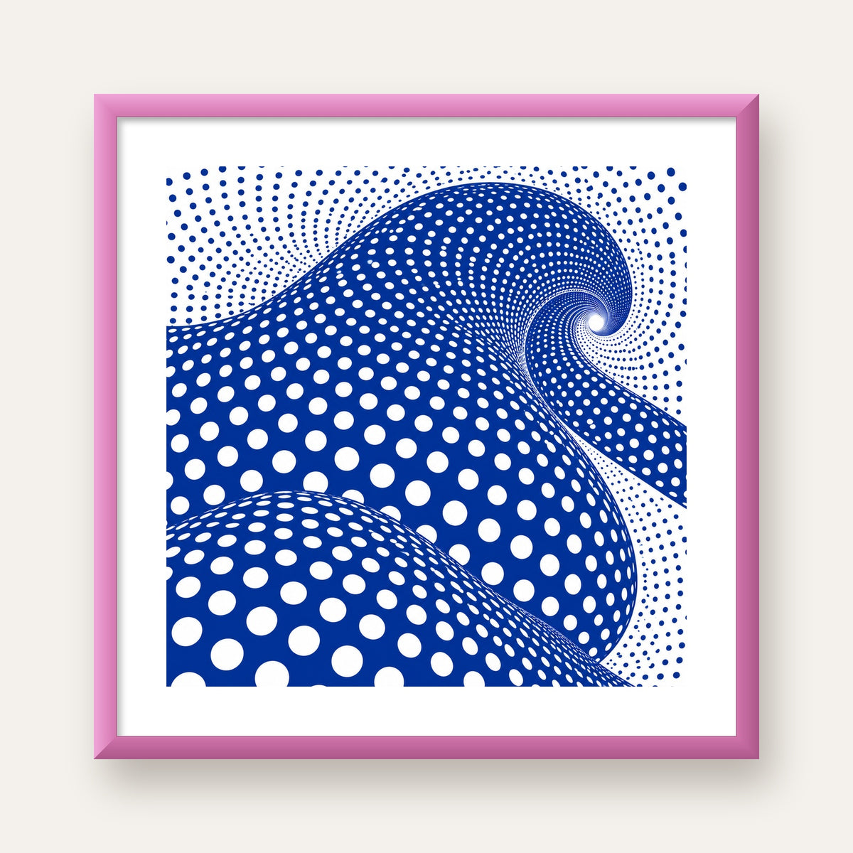 Mavi Beyaz Dalgalı Optik İllüzyon Poster - Modern Duvar Sanatı — pembe çerçeveli paspartulu