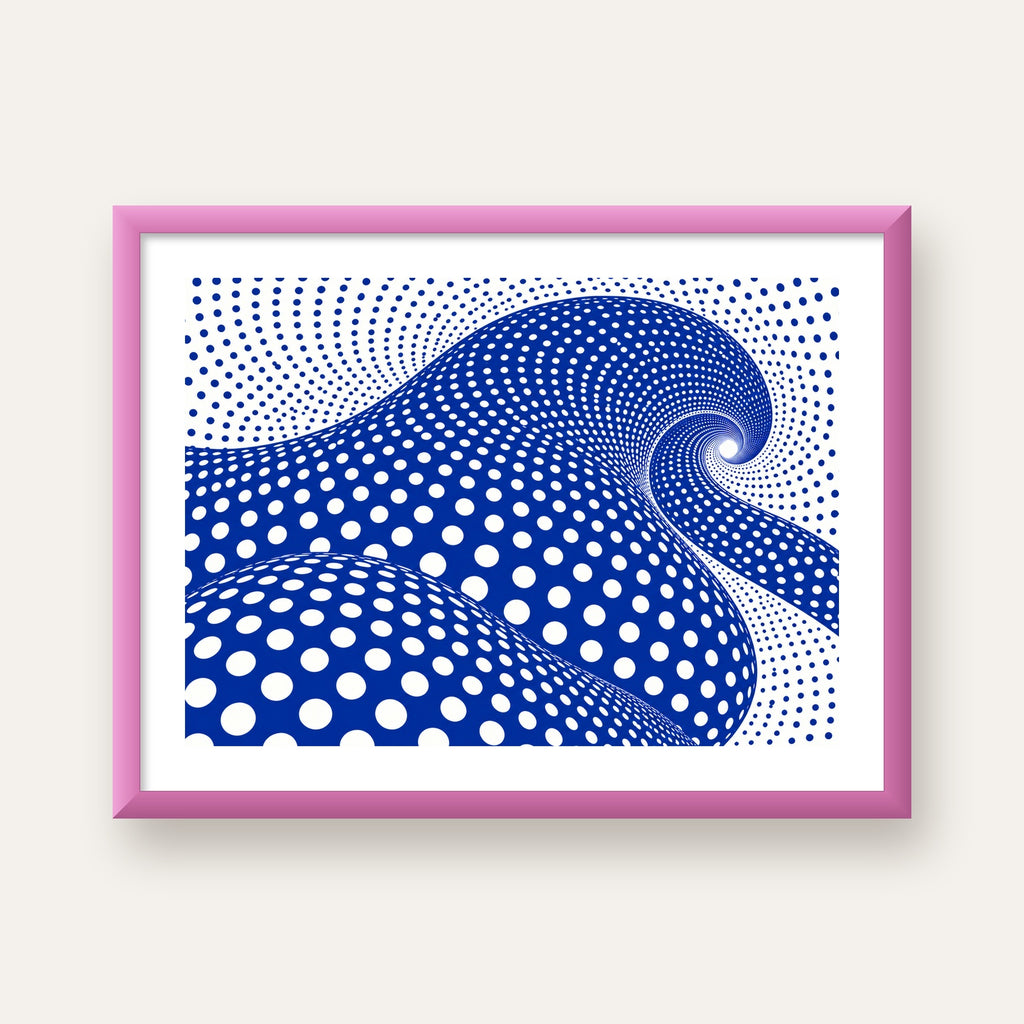 Mavi Beyaz Dalgalı Optik İllüzyon Poster - Modern Duvar Sanatı — pembe çerçeveli paspartulu