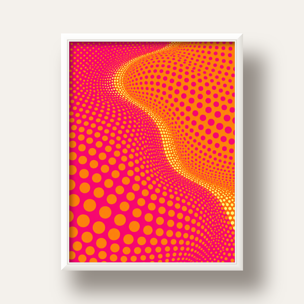 Optik İllüzyon Puantiyeli Pop Art Poster – Pembe Turuncu Sarı — beyaz derin çerçeveli