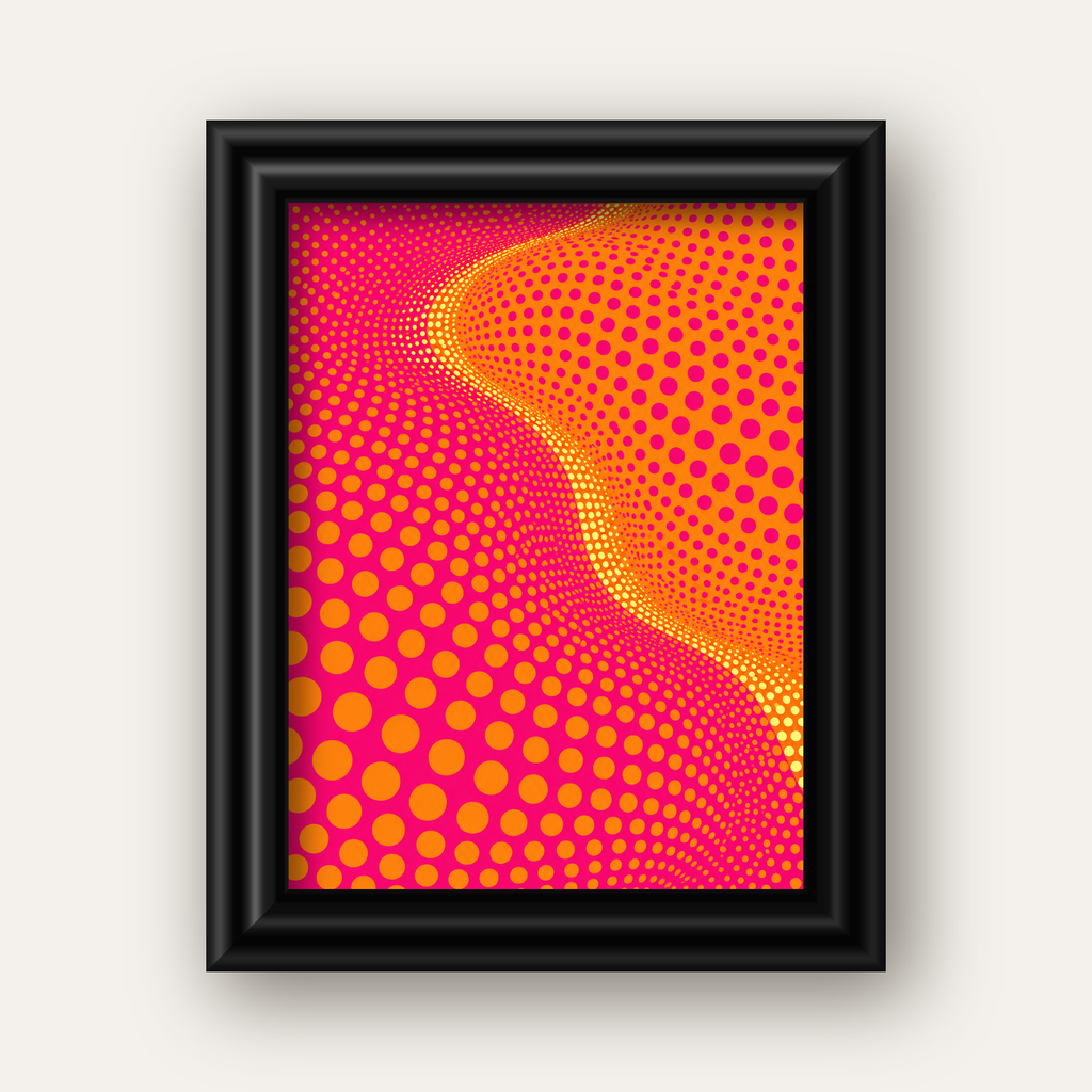 Optik İllüzyon Puantiyeli Pop Art Poster – Pembe Turuncu Sarı — siyah galeri çerçeveli