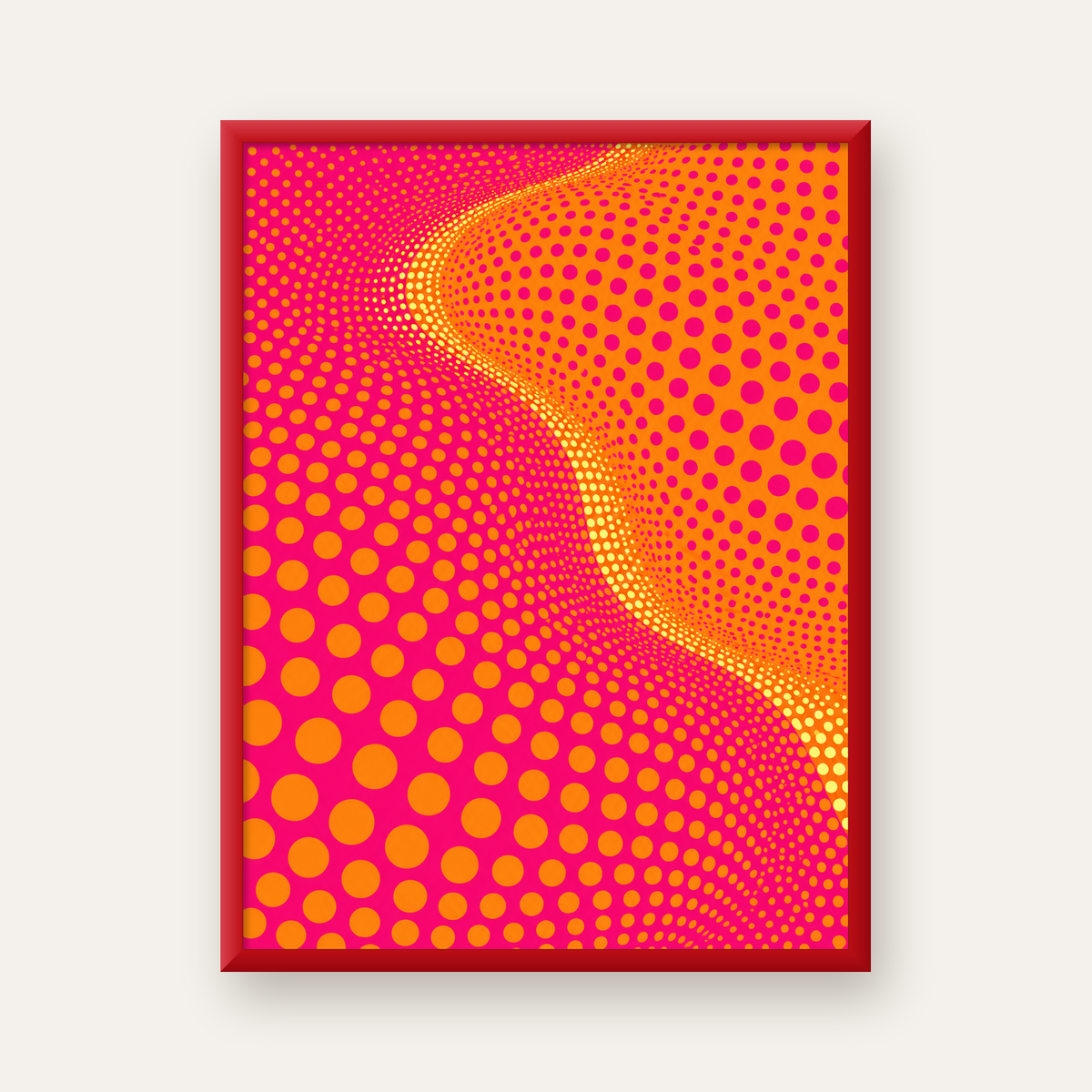 Optik İllüzyon Puantiyeli Pop Art Poster – Pembe Turuncu Sarı — kırmızı çerçeveli