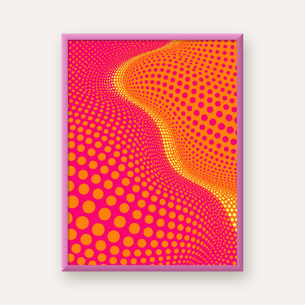 Optik İllüzyon Puantiyeli Pop Art Poster – Pembe Turuncu Sarı — pembe çerçeveli