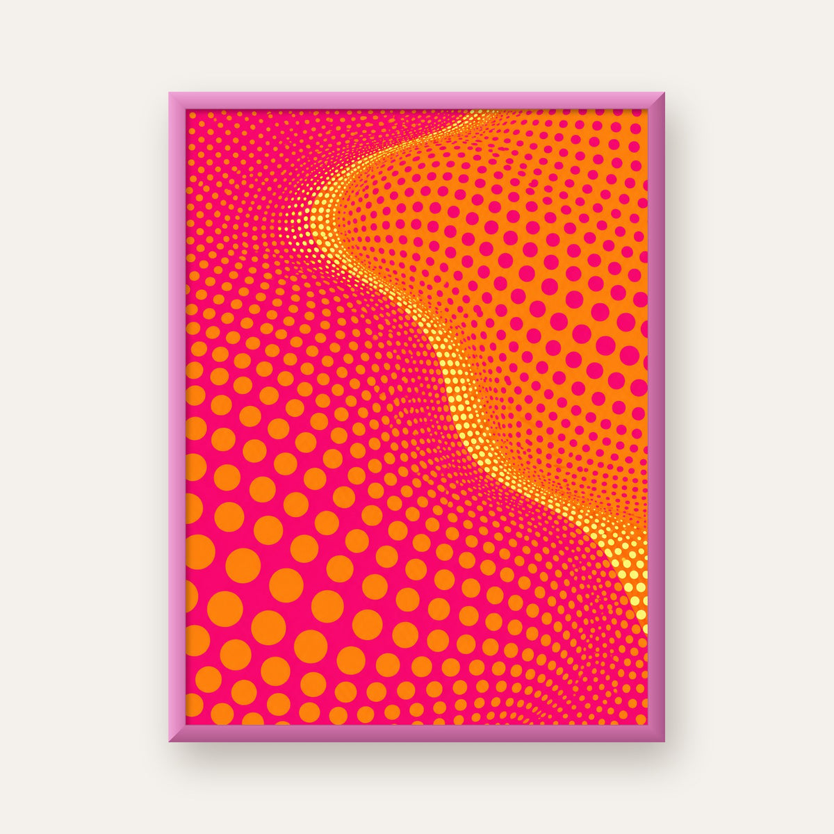 Optik İllüzyon Puantiyeli Pop Art Poster – Pembe Turuncu Sarı — pembe çerçeveli