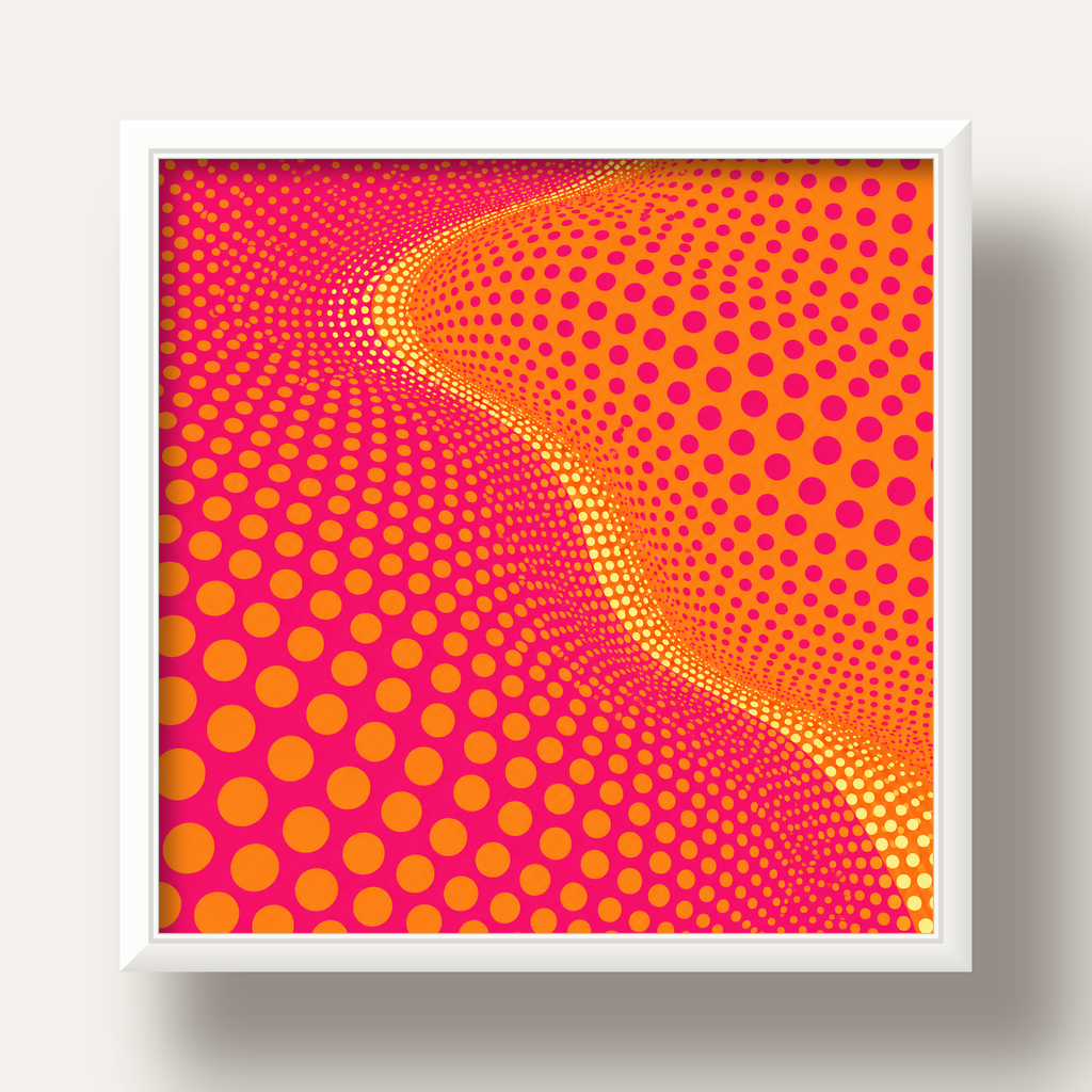 Optik İllüzyon Puantiyeli Pop Art Poster – Pembe Turuncu Sarı — beyaz derin çerçeveli