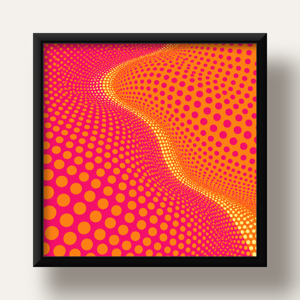 Optik İllüzyon Puantiyeli Pop Art Poster – Pembe Turuncu Sarı — siyah derin çerçeveli