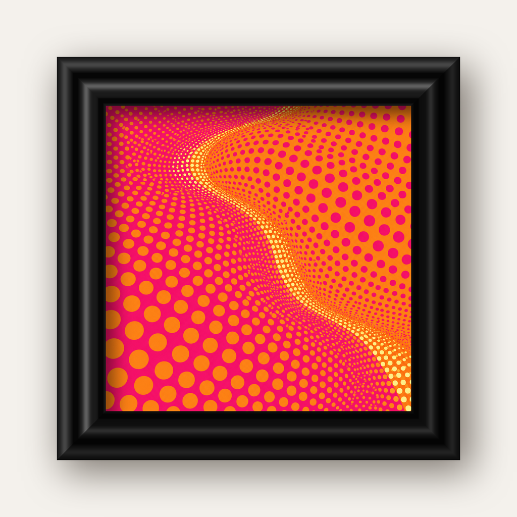 Optik İllüzyon Puantiyeli Pop Art Poster – Pembe Turuncu Sarı — siyah galeri çerçeveli