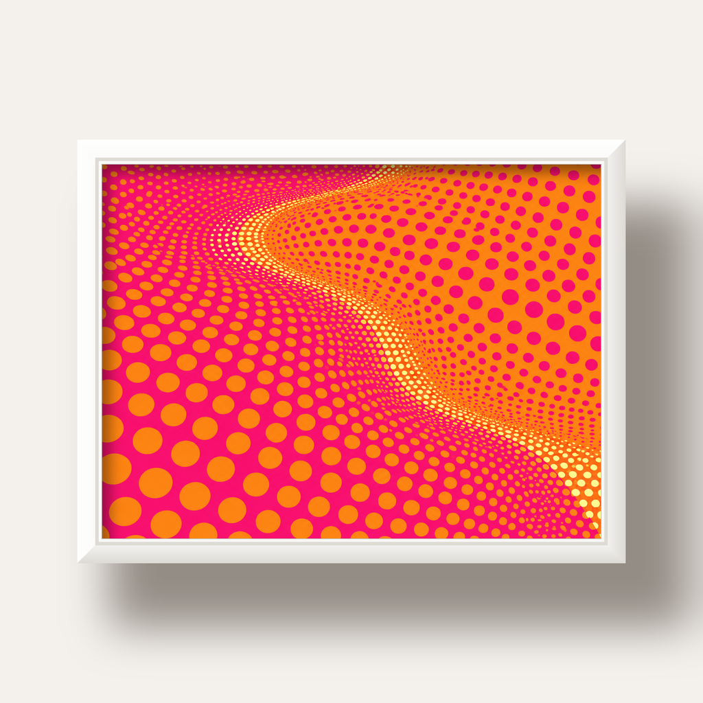 Optik İllüzyon Puantiyeli Pop Art Poster – Pembe Turuncu Sarı — beyaz derin çerçeveli