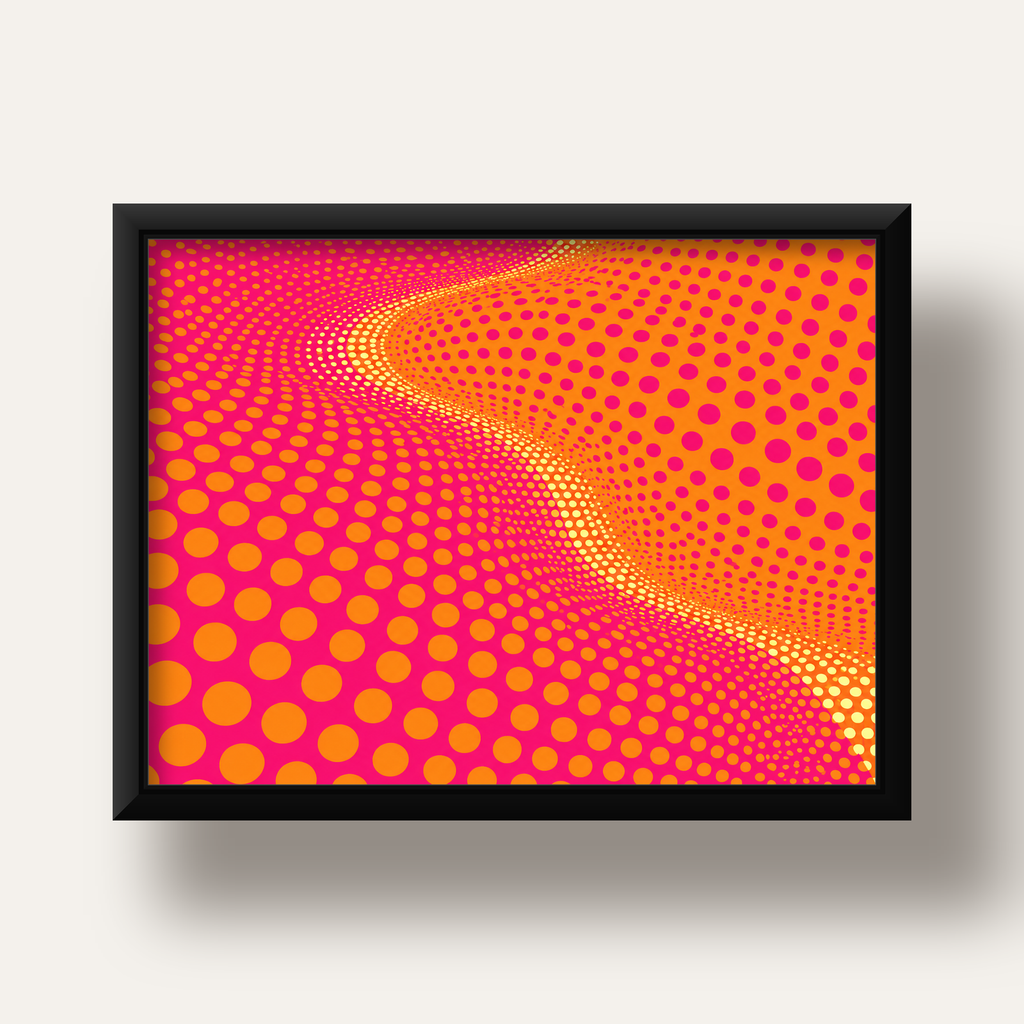 Optik İllüzyon Puantiyeli Pop Art Poster – Pembe Turuncu Sarı — siyah derin çerçeveli