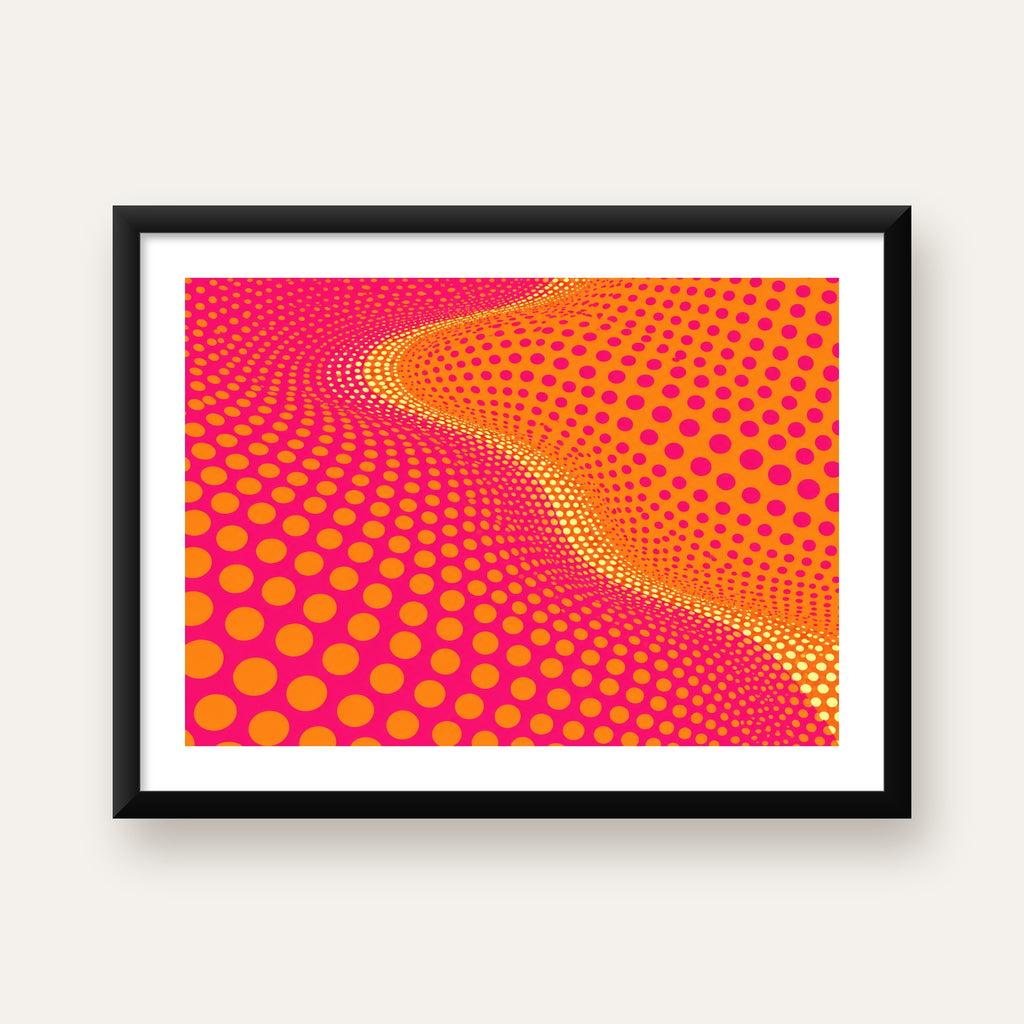 Optik İllüzyon Puantiyeli Pop Art Poster – Pembe Turuncu Sarı — Yatay baskı, beyaz paspartulu
