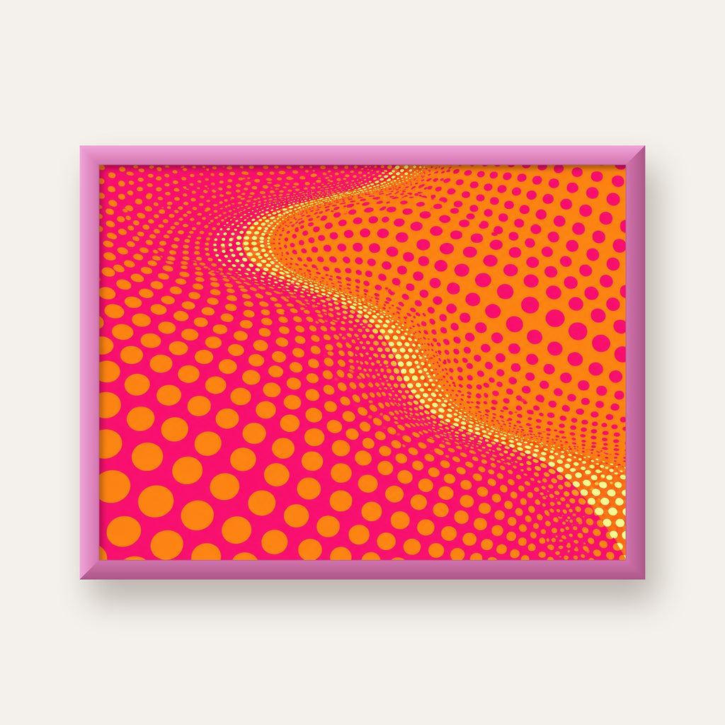 Optik İllüzyon Puantiyeli Pop Art Poster – Pembe Turuncu Sarı — pembe çerçeveli