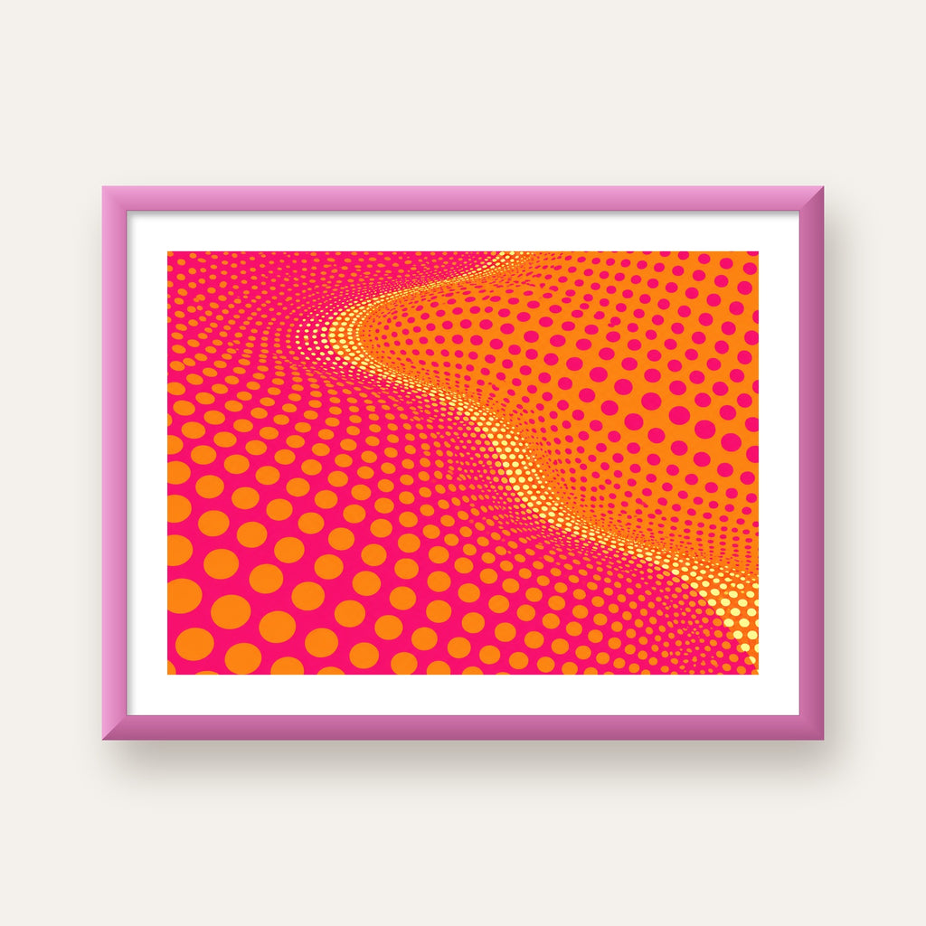 Optik İllüzyon Puantiyeli Pop Art Poster – Pembe Turuncu Sarı — pembe çerçeveli paspartulu