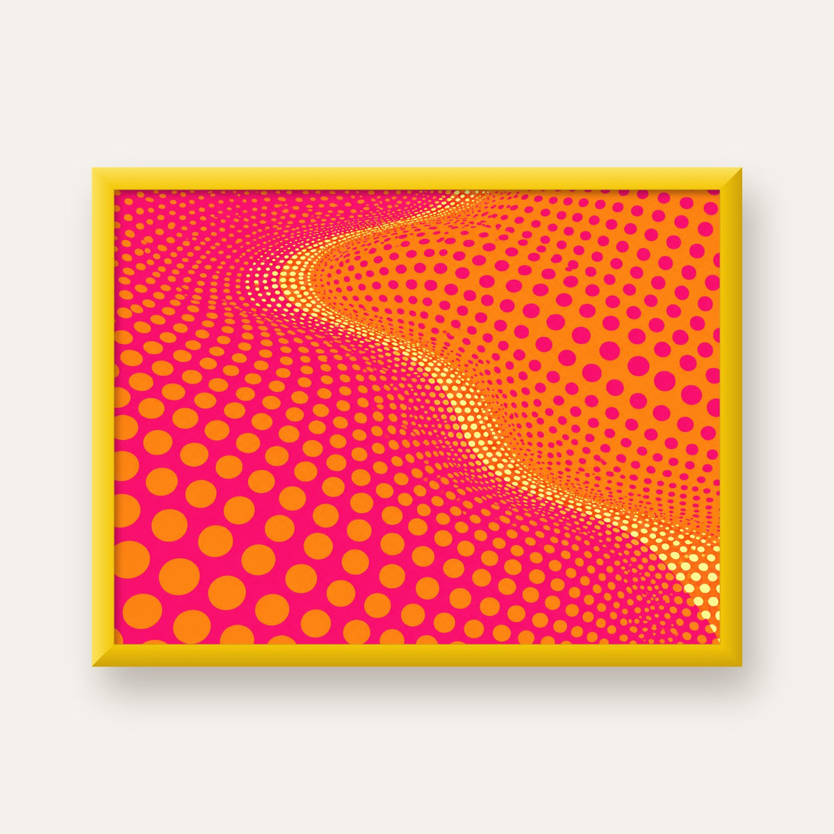 Optik İllüzyon Puantiyeli Pop Art Poster – Pembe Turuncu Sarı — sarı çerçeveli