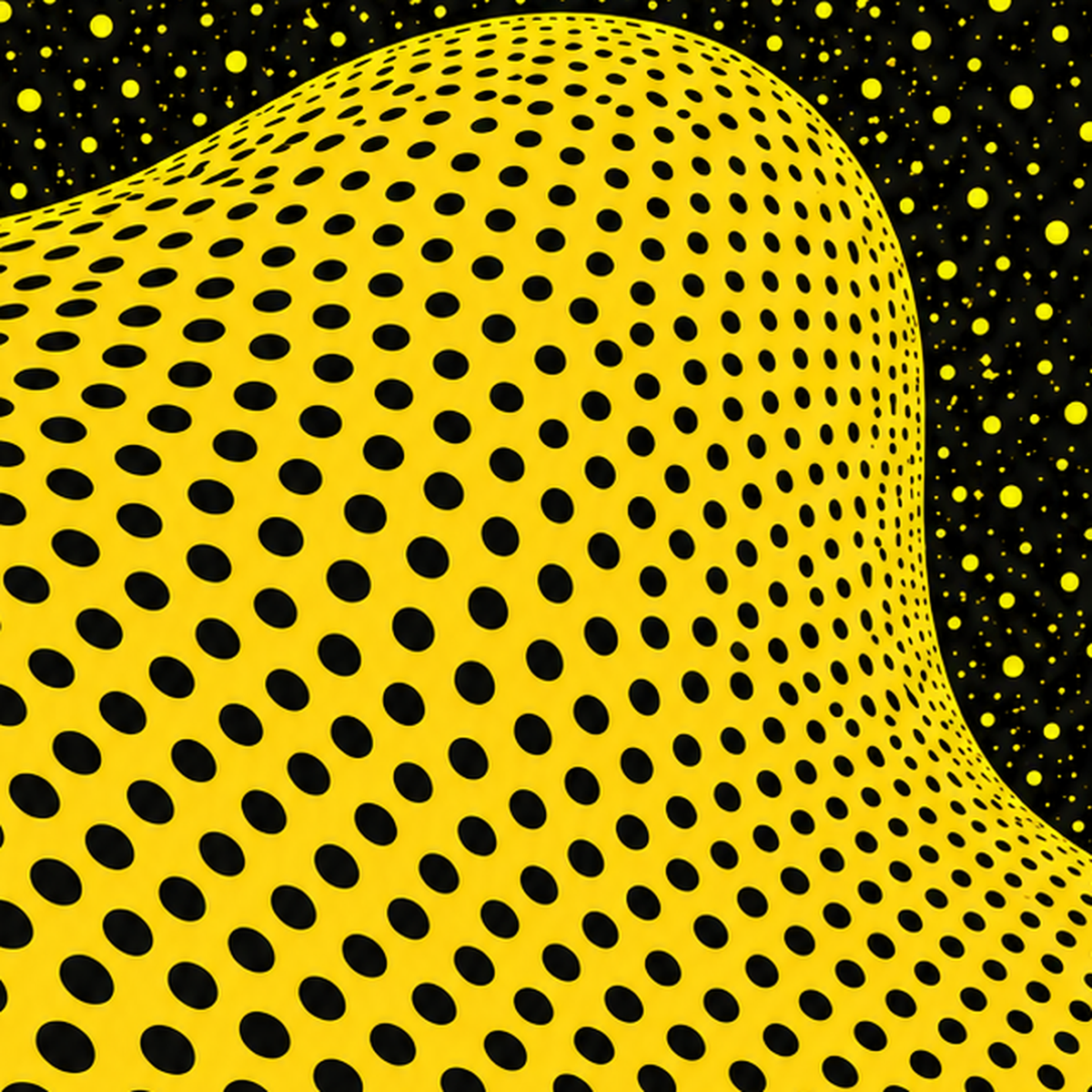 Sarı Siyah Soyut Nokta Desenli Dijital Pop-Art Poster — baskının yakın çekimi, kâğıt dokusu ve renk detayı
