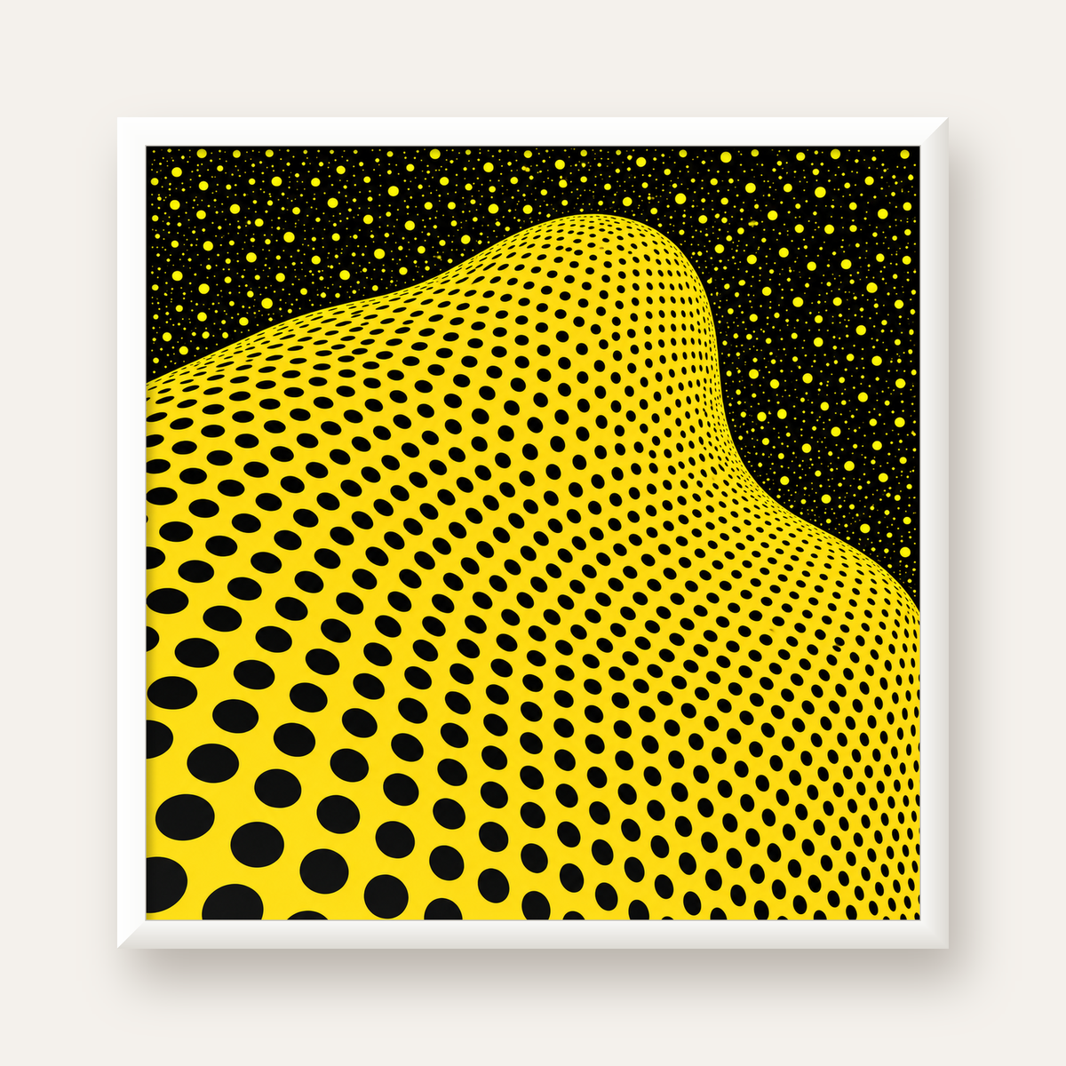 Sarı Siyah Soyut Nokta Desenli Dijital Pop-Art Poster — beyaz çerçeveli kare poster
