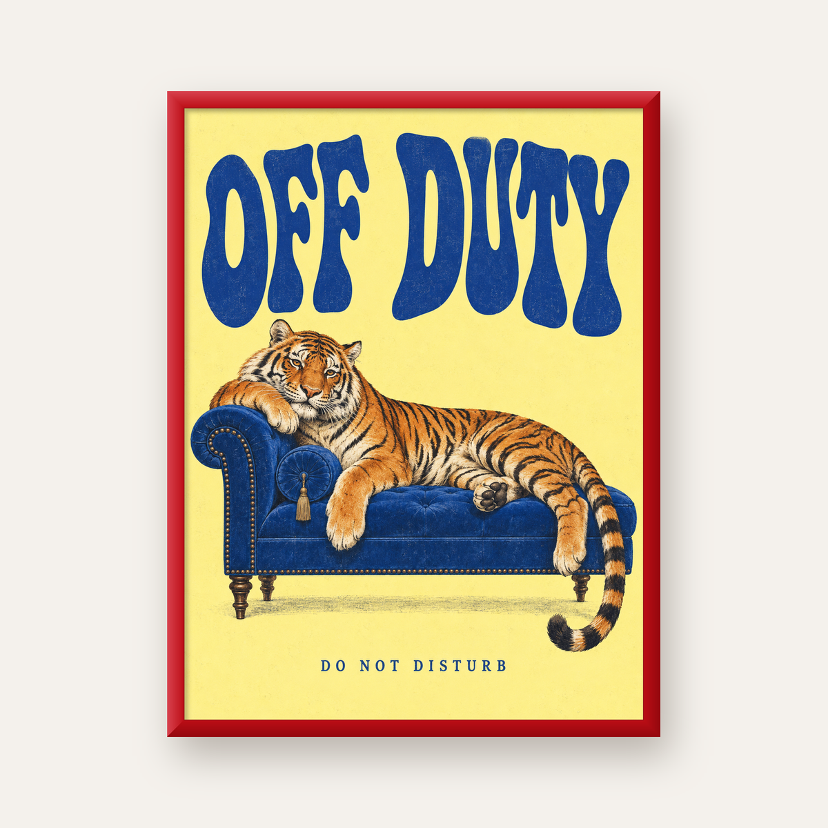 Off Duty Dinlenen Kaplan İllüstrasyonlu Poster — kırmızı çerçeveli