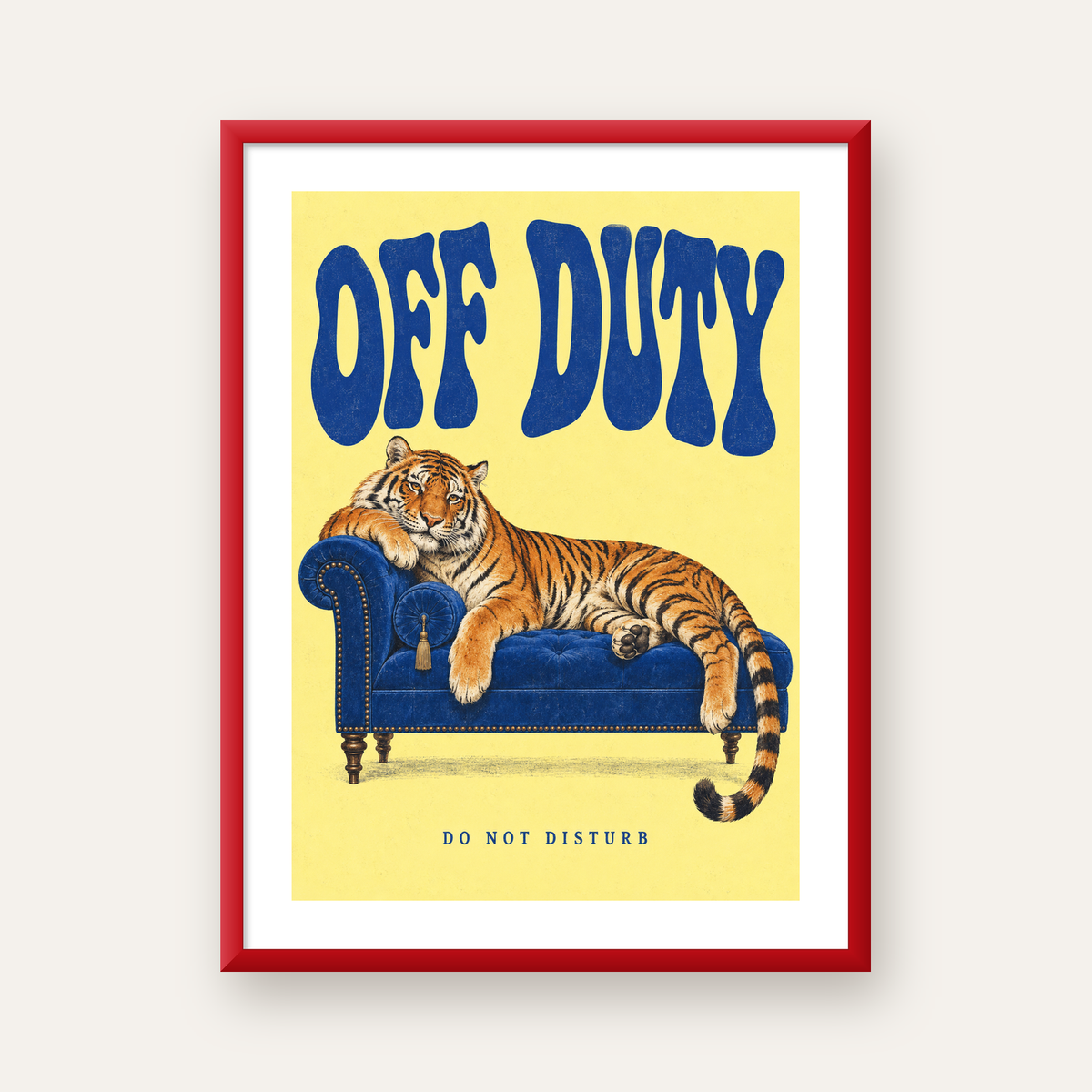 Off Duty Dinlenen Kaplan İllüstrasyonlu Poster — kırmızı çerçeveli paspartulu