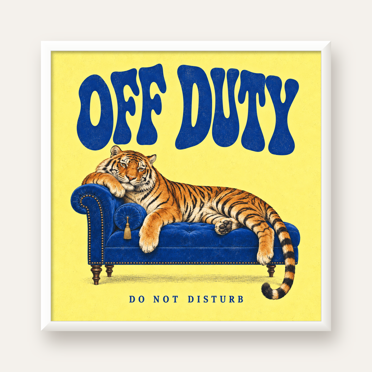 Off Duty Dinlenen Kaplan İllüstrasyonlu Poster — beyaz çerçeveli kare poster
