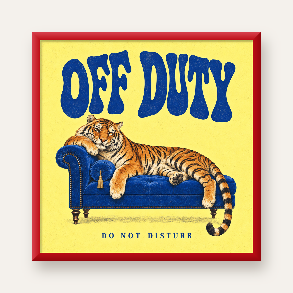 Off Duty Dinlenen Kaplan İllüstrasyonlu Poster — kırmızı çerçeveli