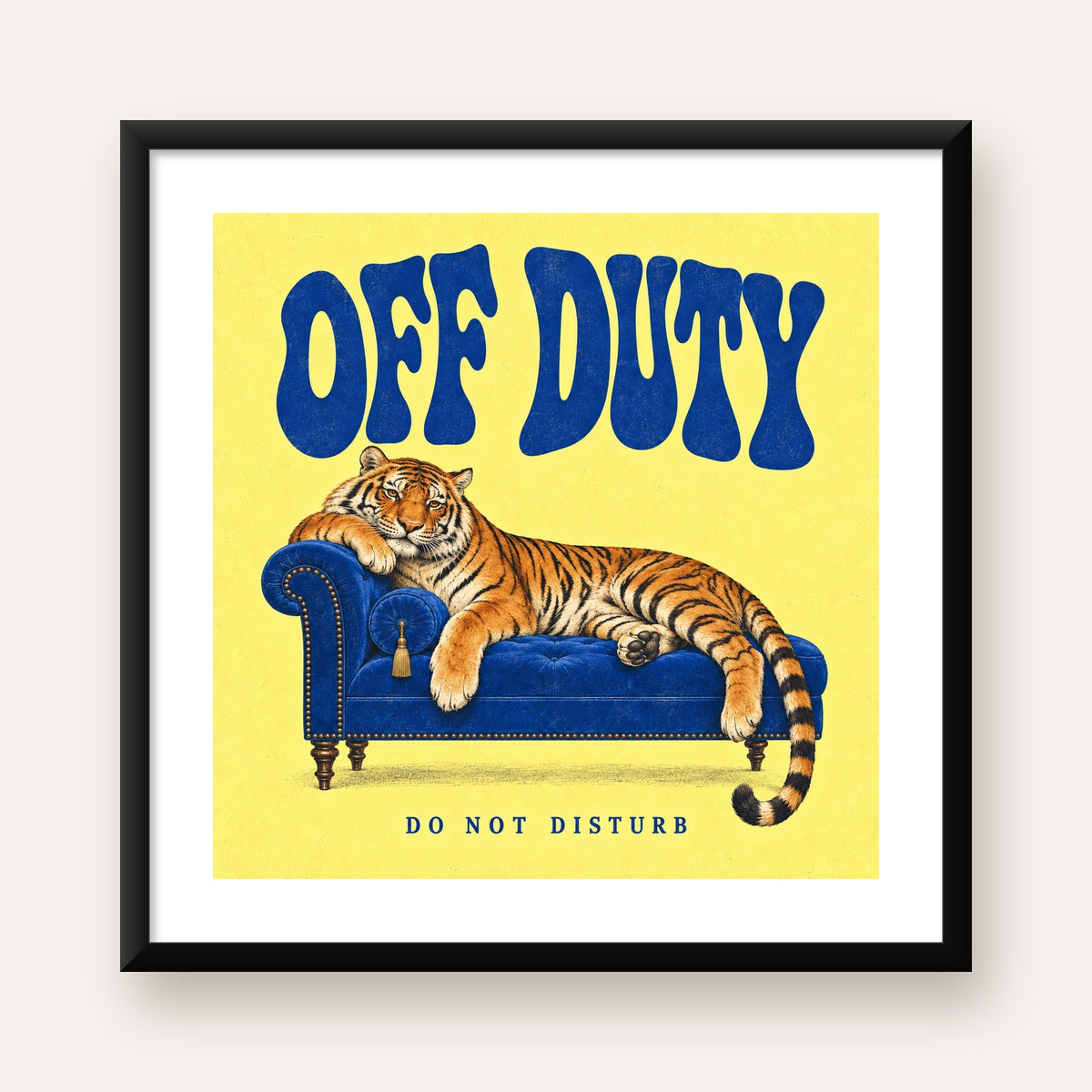 Off Duty Dinlenen Kaplan İllüstrasyonlu Poster — Kare baskı, beyaz paspartulu