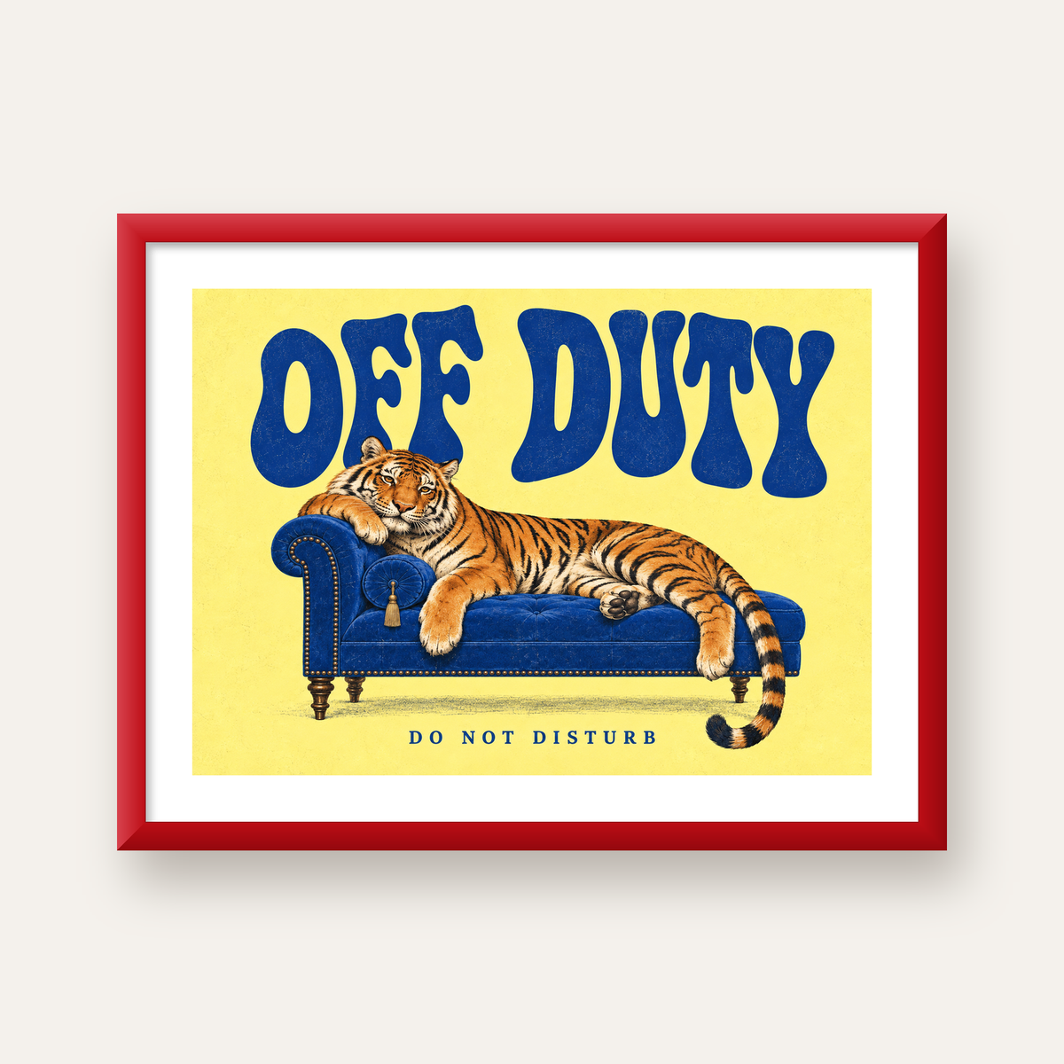 Off Duty Dinlenen Kaplan İllüstrasyonlu Poster — kırmızı çerçeveli paspartulu