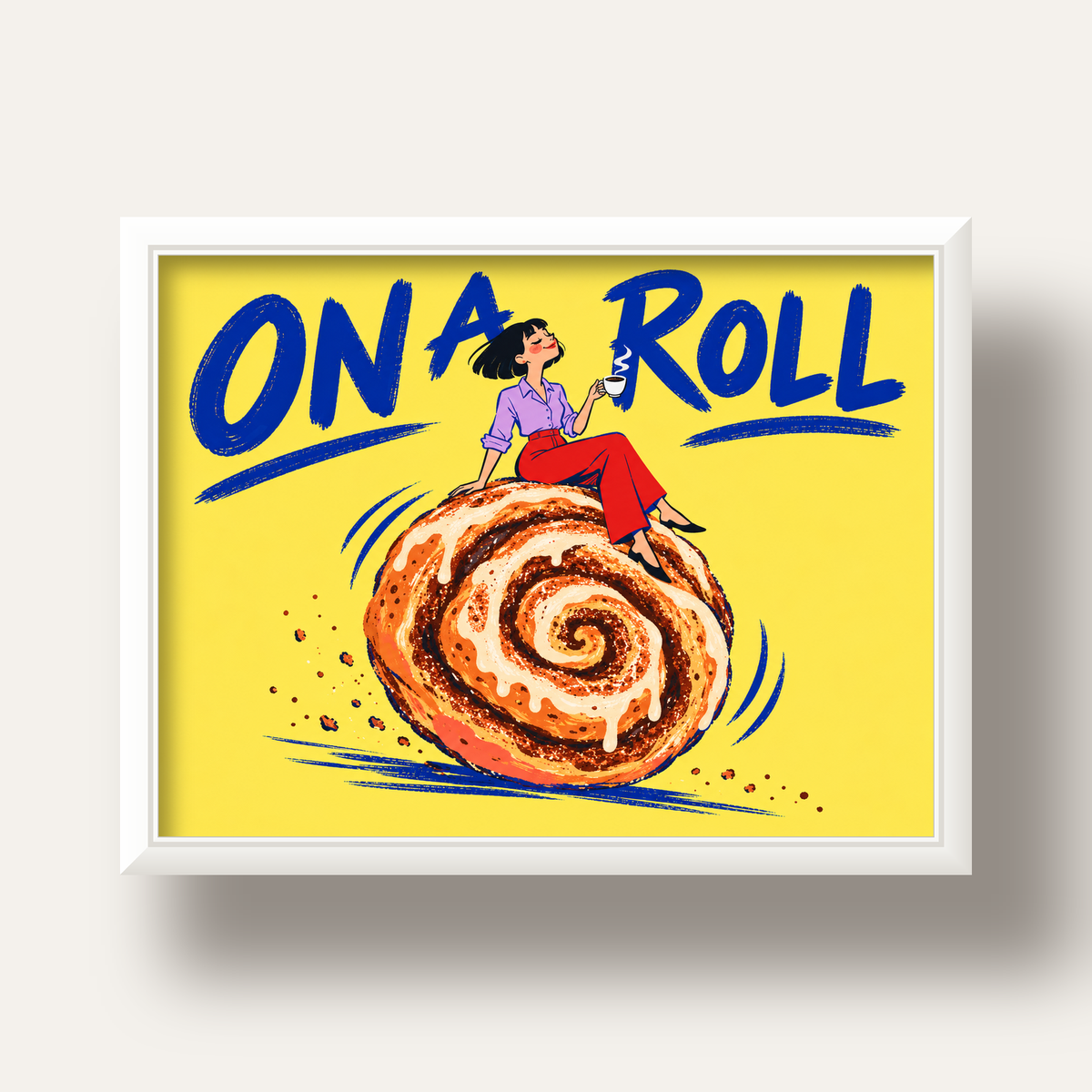 Tarçınlı Çörek ve Kahve: Eğlenceli Çizgi Roman Poster — beyaz derin çerçeveli