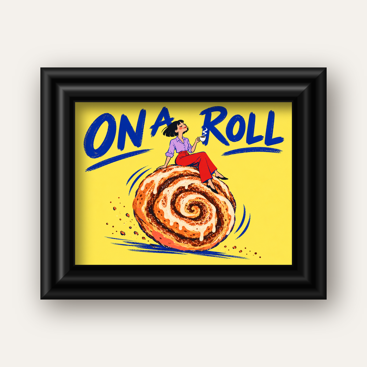 Tarçınlı Çörek ve Kahve: Eğlenceli Çizgi Roman Poster — siyah galeri çerçeveli