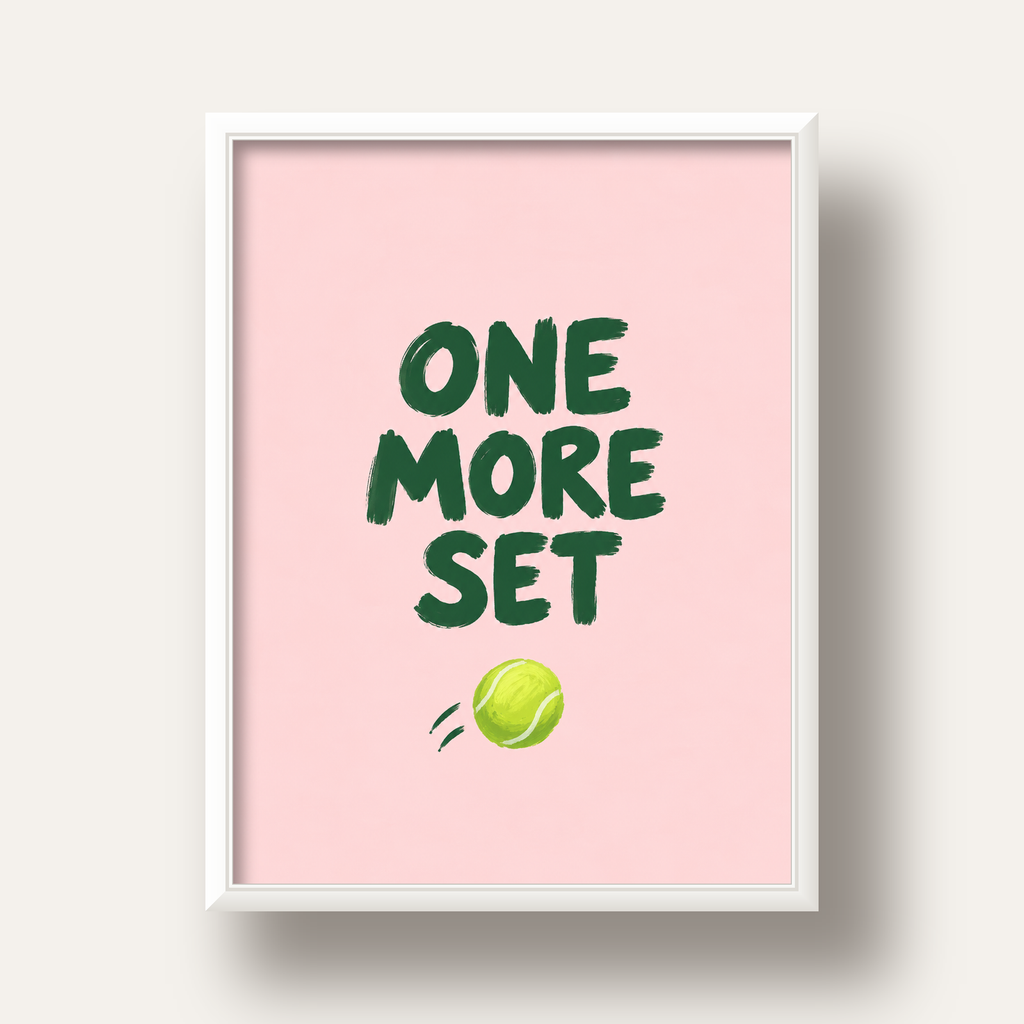 ONE MORE SET Motivasyon Tenis Posteri – Modern Duvar Dekoru — beyaz derin çerçeveli