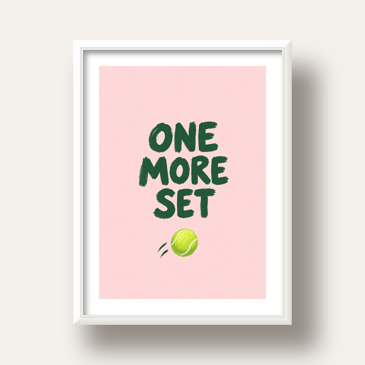 ONE MORE SET Motivasyon Tenis Posteri – Modern Duvar Dekoru — beyaz derin çerçeveli paspartulu