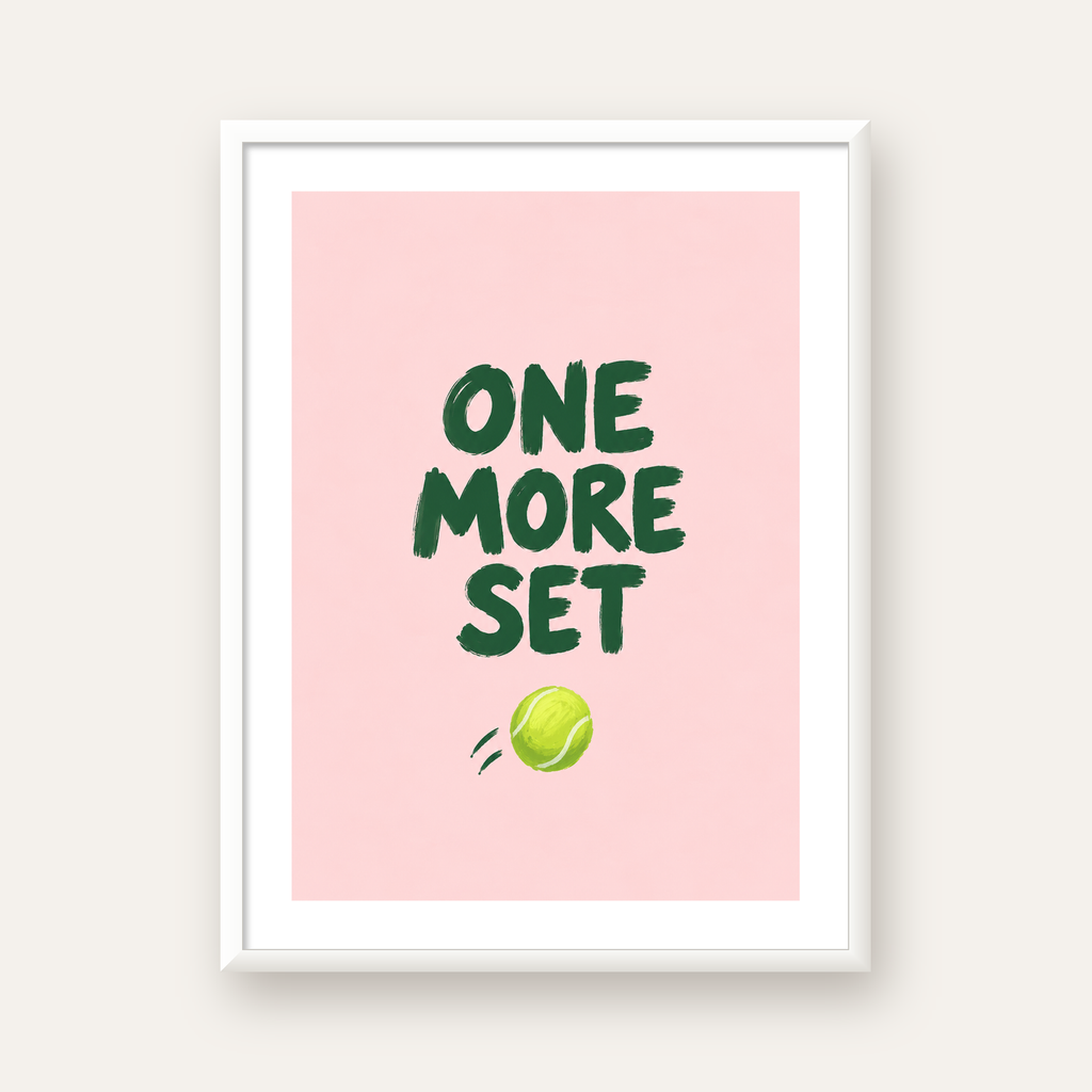 ONE MORE SET Motivasyon Tenis Posteri – Modern Duvar Dekoru — beyaz çerçeveli dikey poster
