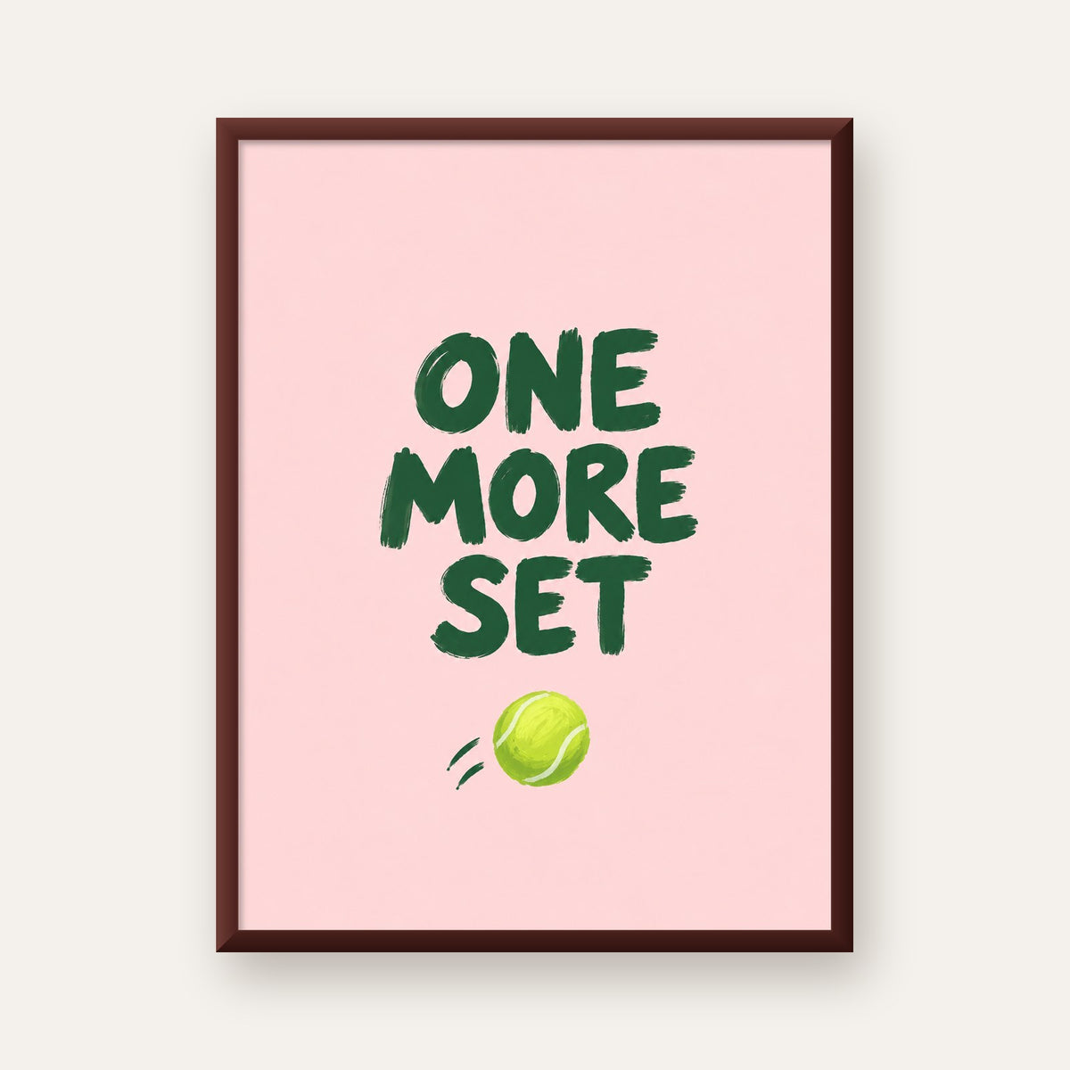 ONE MORE SET Motivasyon Tenis Posteri – Modern Duvar Dekoru — ceviz çerçeveli