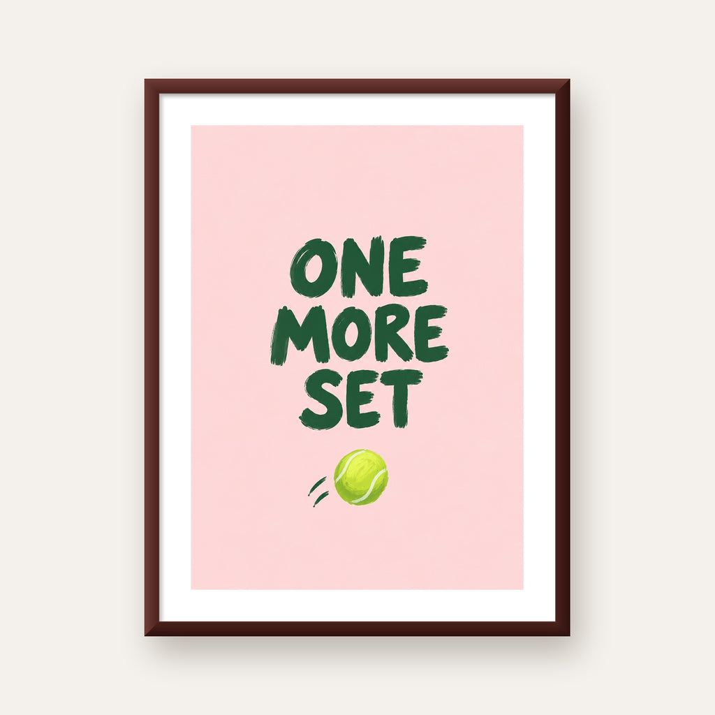 ONE MORE SET Motivasyon Tenis Posteri – Modern Duvar Dekoru — ceviz çerçeveli paspartulu