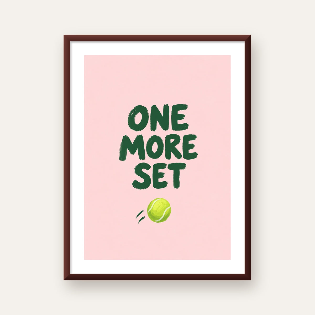 ONE MORE SET Motivasyon Tenis Posteri – Modern Duvar Dekoru — ceviz çerçeveli paspartulu